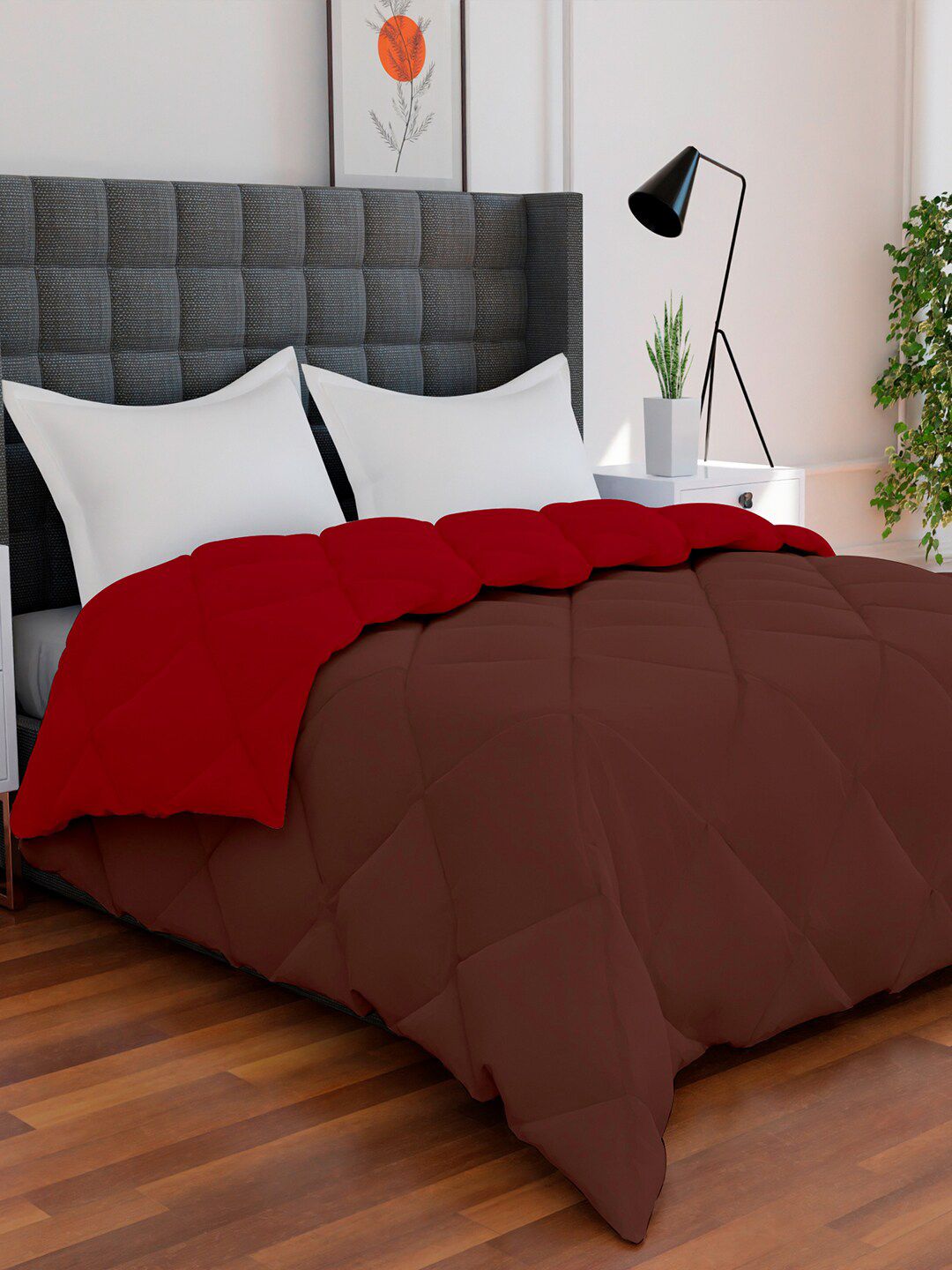 AVI Brown & Red Solid Reversible Style Mild Winter 233 GSM Double Bed Comforter Price in India