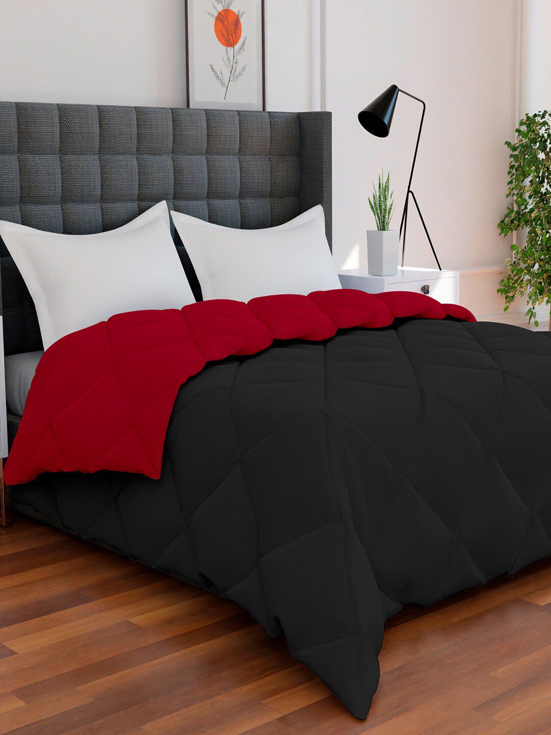 AVI Black & Red Solid Reversible Style Mild Winter 233 GSM Single Bed Comforter Price in India