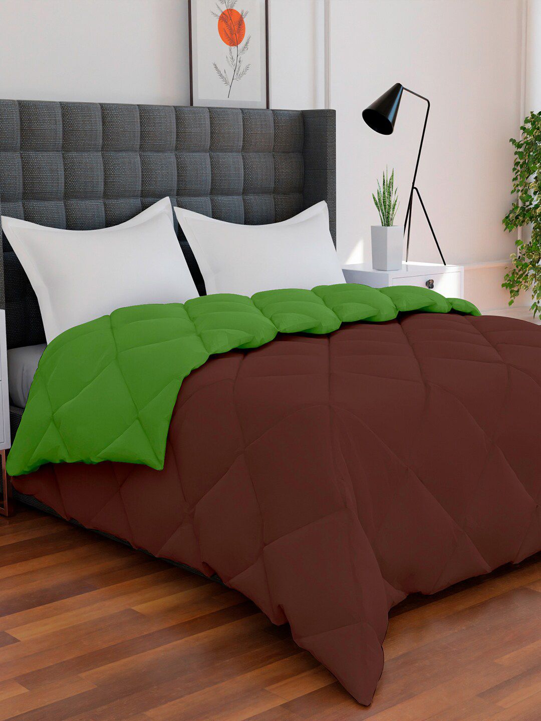 AVI Brown & Green Solid Reversible Mild Winter 233 GSM Single Bed Comforter Price in India
