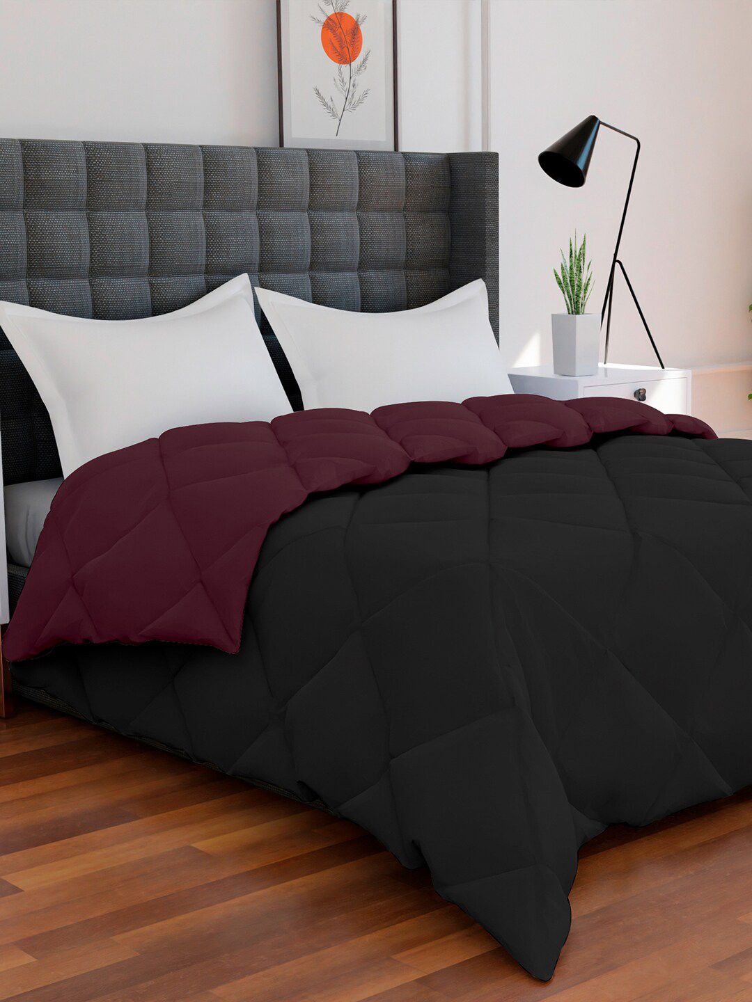 AVI Black & Burgundy Solid Reversible Style Mild Winter 233 GSM Double Bed Comforter Price in India