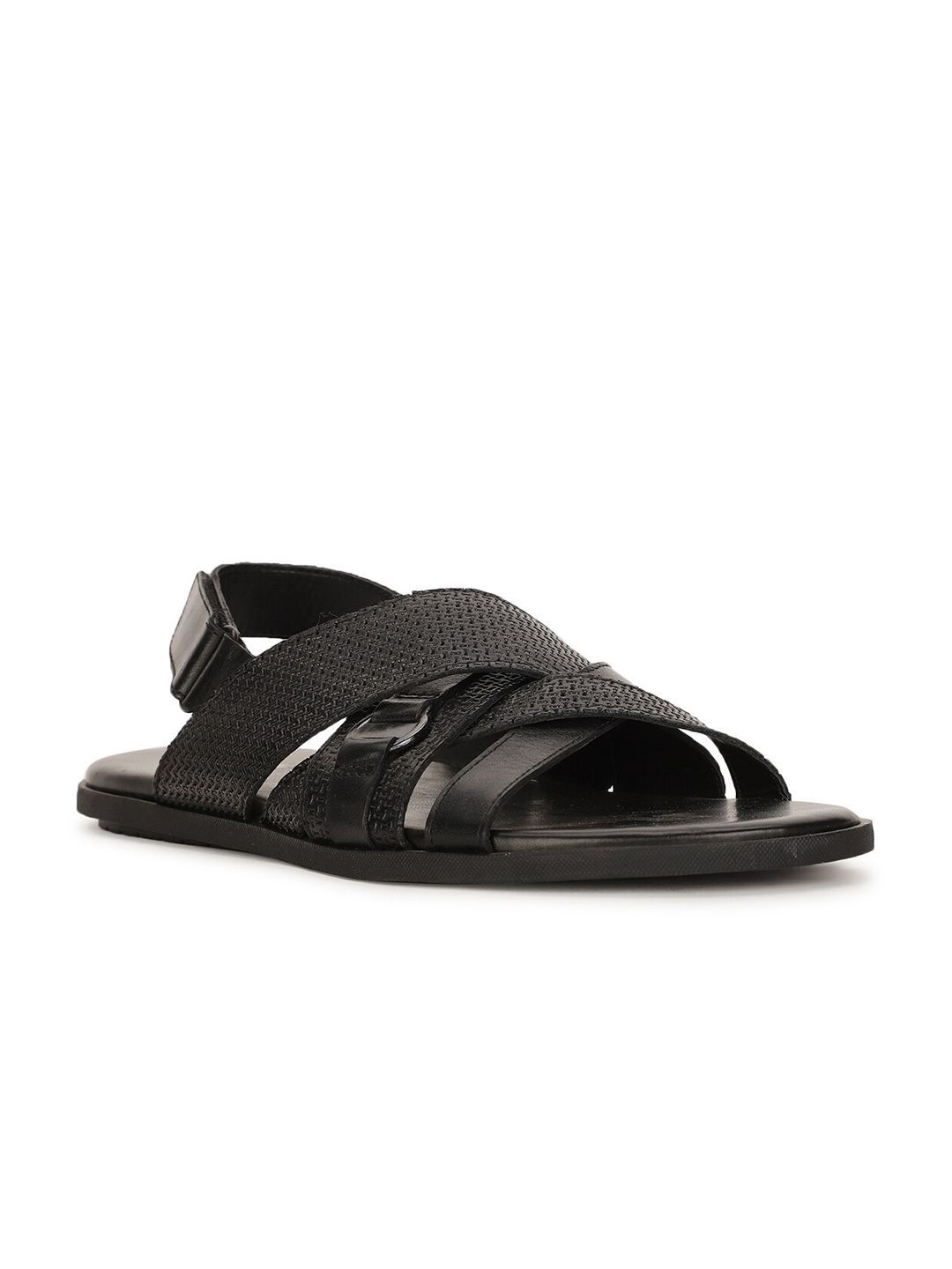 Bata Men Black Leather Comfort Sandals