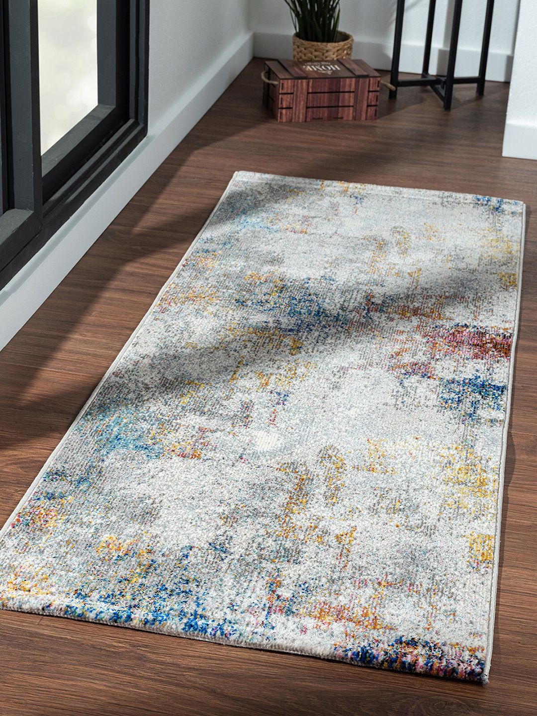 OBSESSIONS Blue & Yellow Abstract Anti Static Runners Price in India