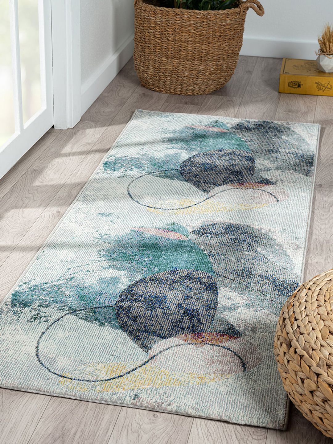 OBSESSIONS Blue Textured Floor Runner Price in India