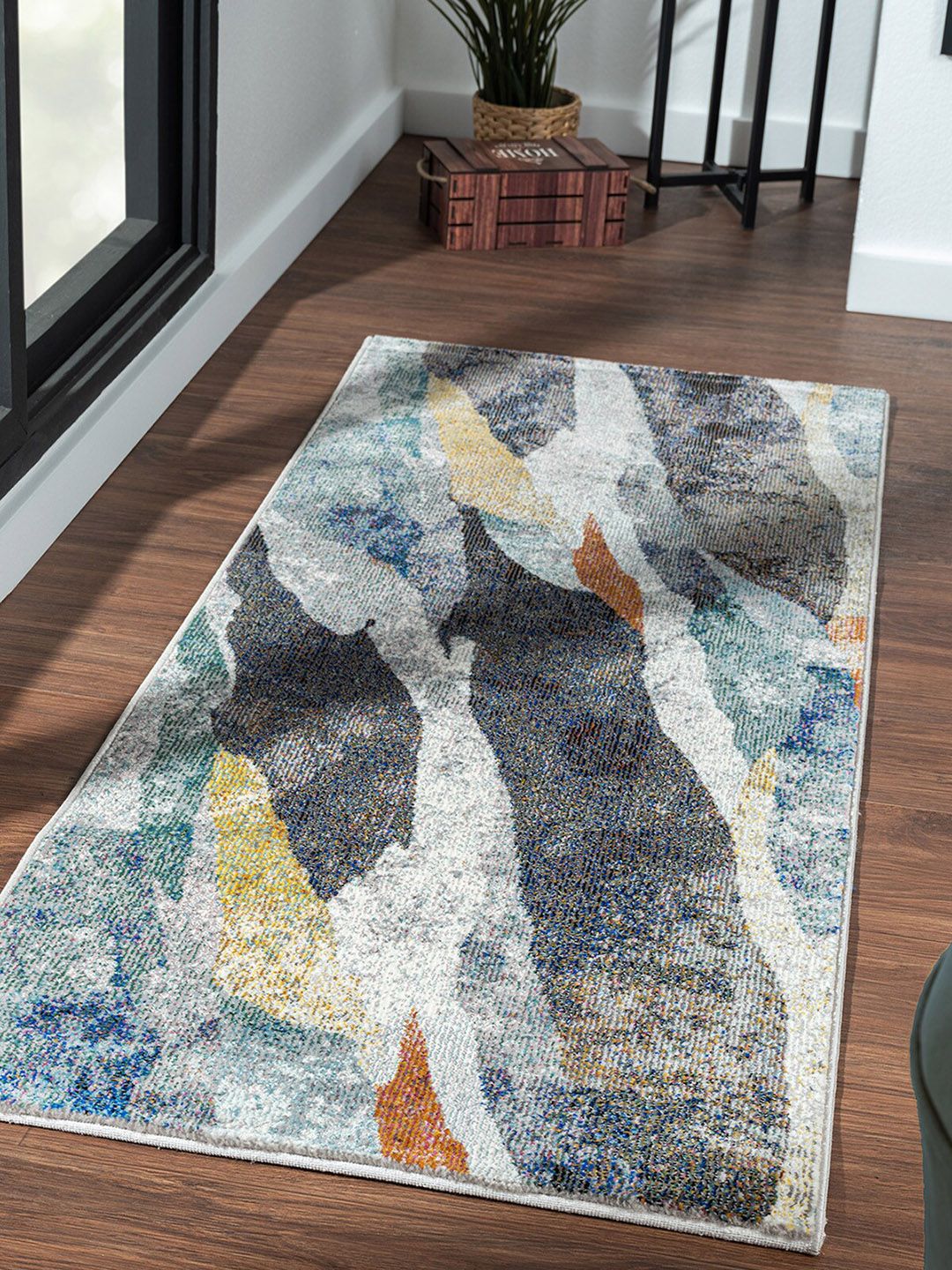 OBSESSIONS Blue Abstract Anti-Static Bedside Runner Price in India