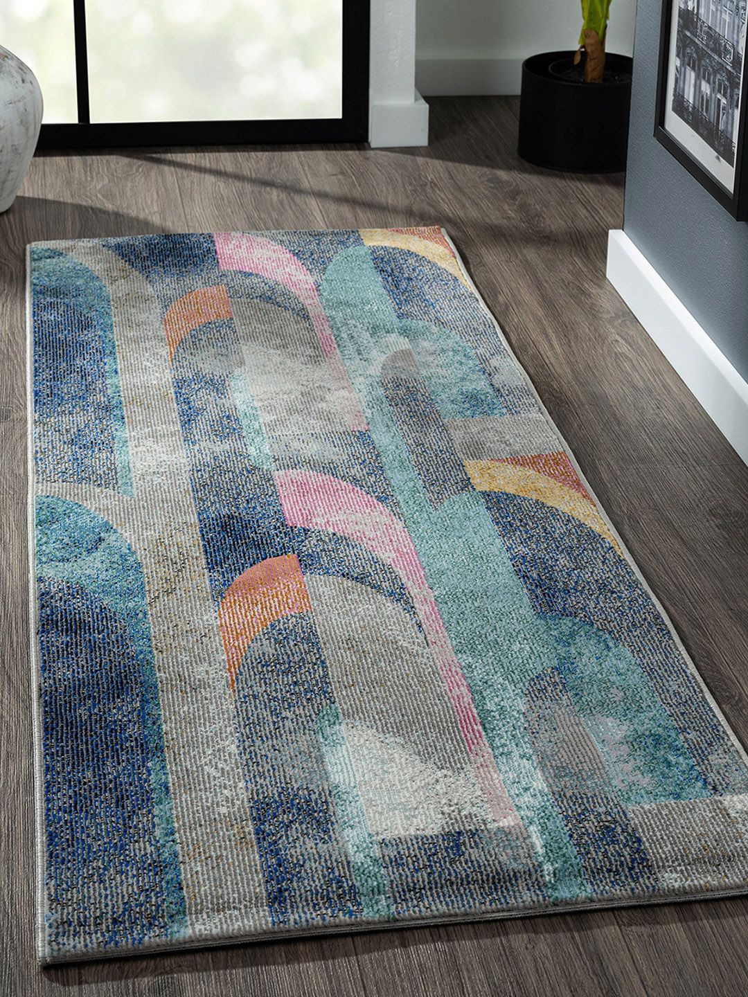 OBSESSIONS Teal-Coloured Abstract Floor Runners Price in India