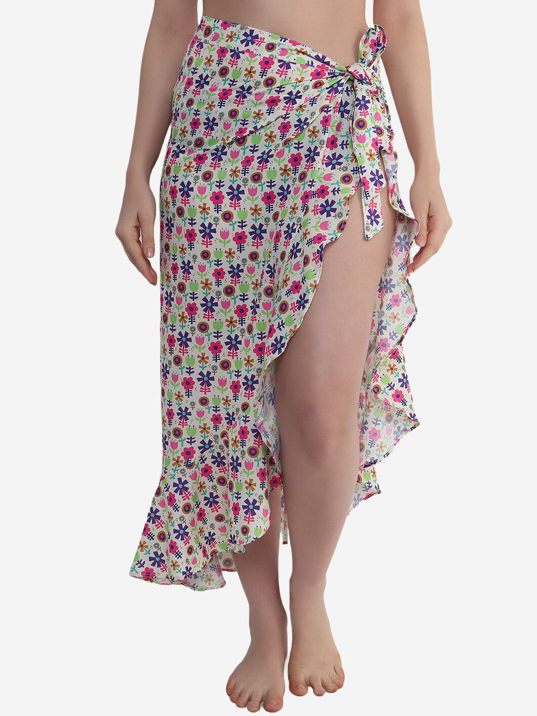 Beau Design Women White Printed Wrap-Around Sarong
