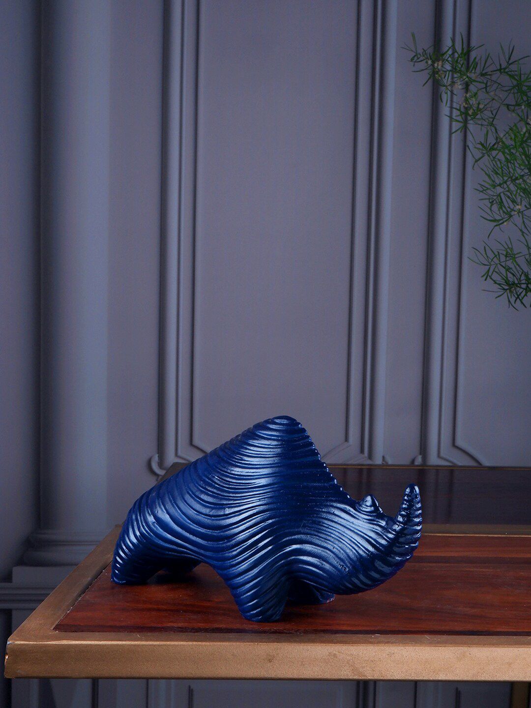 THE WHITE INK DECOR Blue Textured Figurine Rhino Price in India