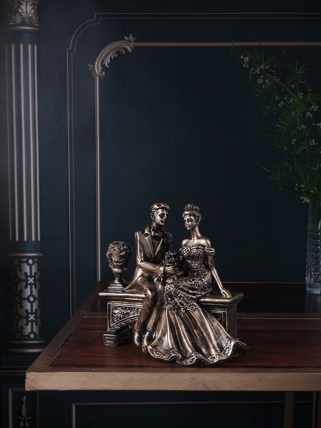THE WHITE INK DECOR Gold-Toned Couple Figurine Showpiece Price in India