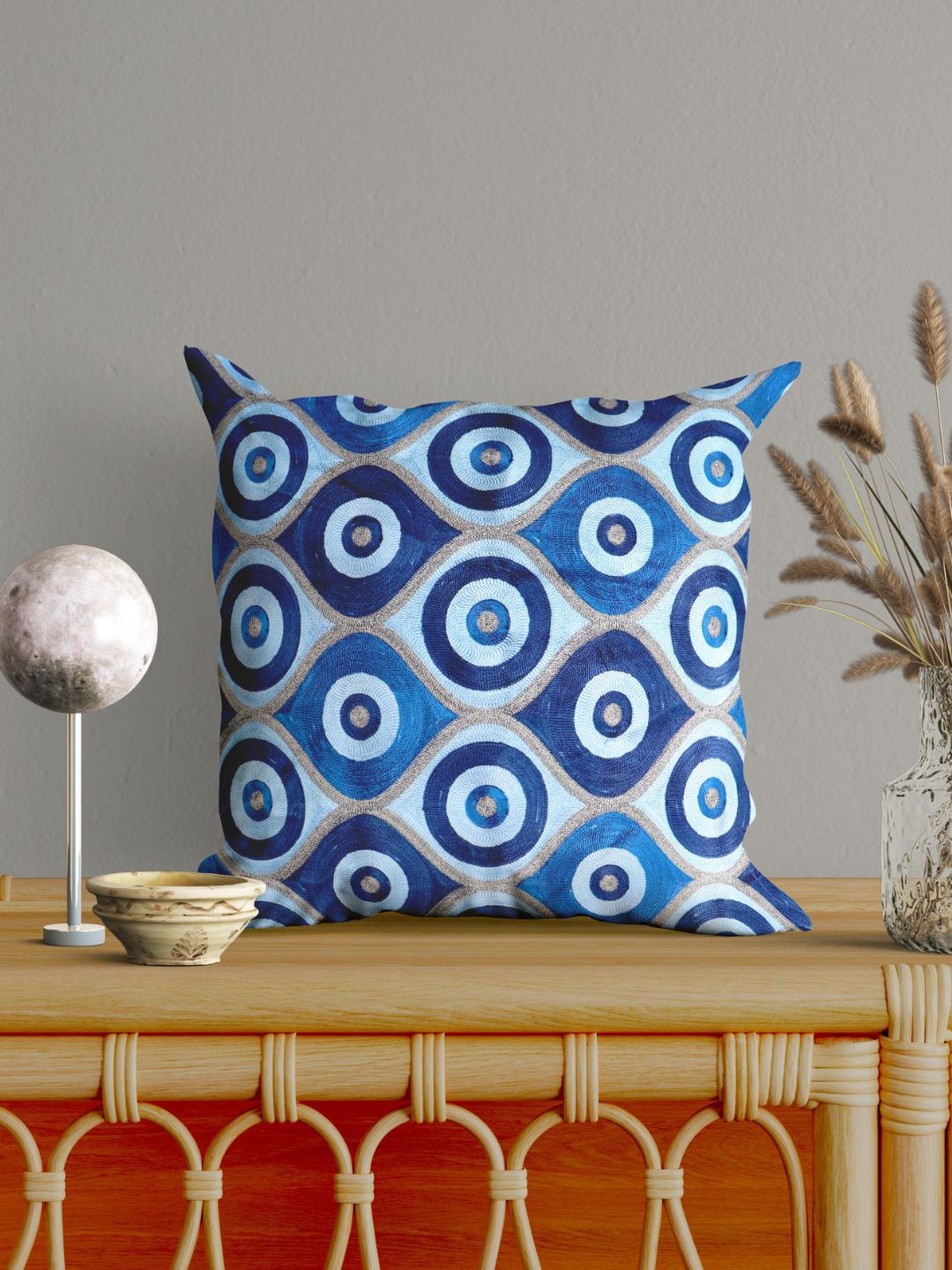 SHADES of LIFE Blue Embroidered Square Cushion Covers Price in India