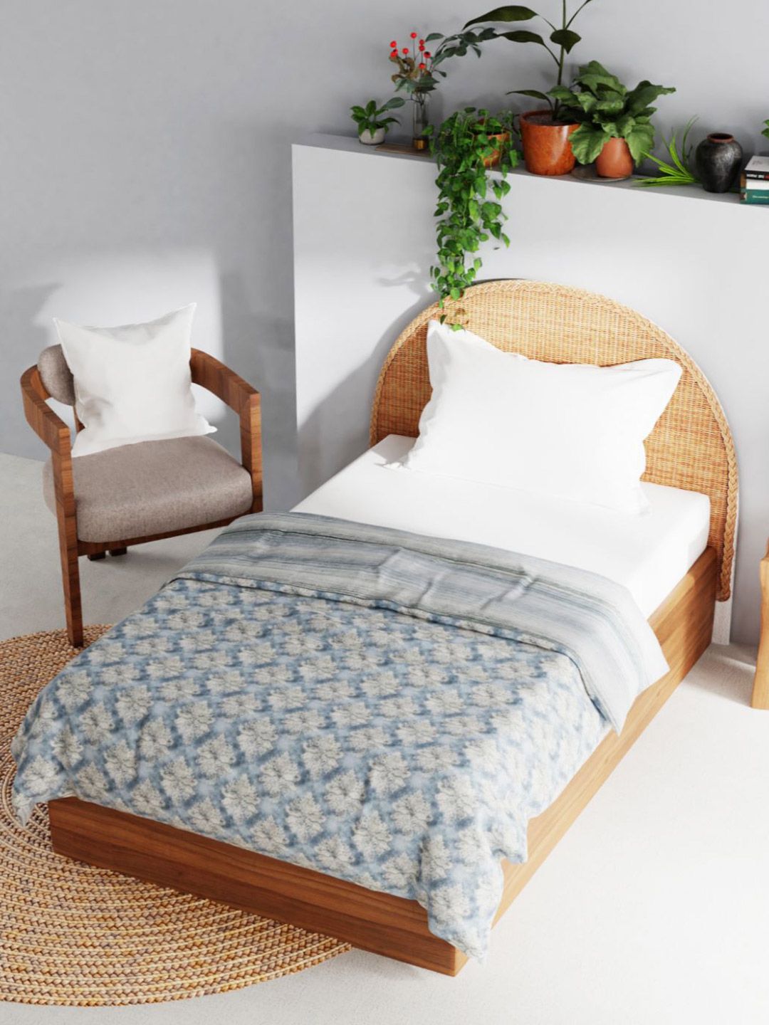 BIANCA Grey & White Ethnic Motifs AC Room 150 GSM Reversible Single Bed Dohar Price in India