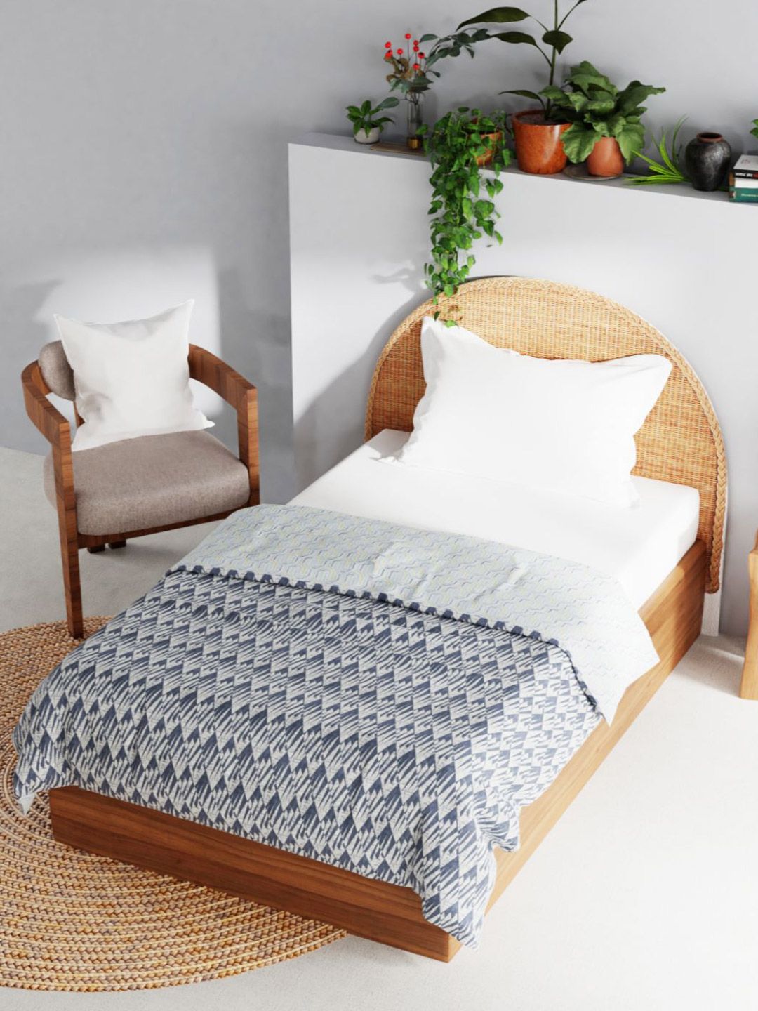 BIANCA White & Grey Geometric AC Room 150 GSM Reversible Single Bed Dohar Price in India