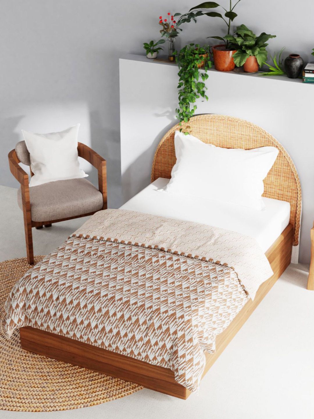 BIANCA White & Brown Geometric AC Room 150 GSM Reversible Single Bed Dohar Price in India