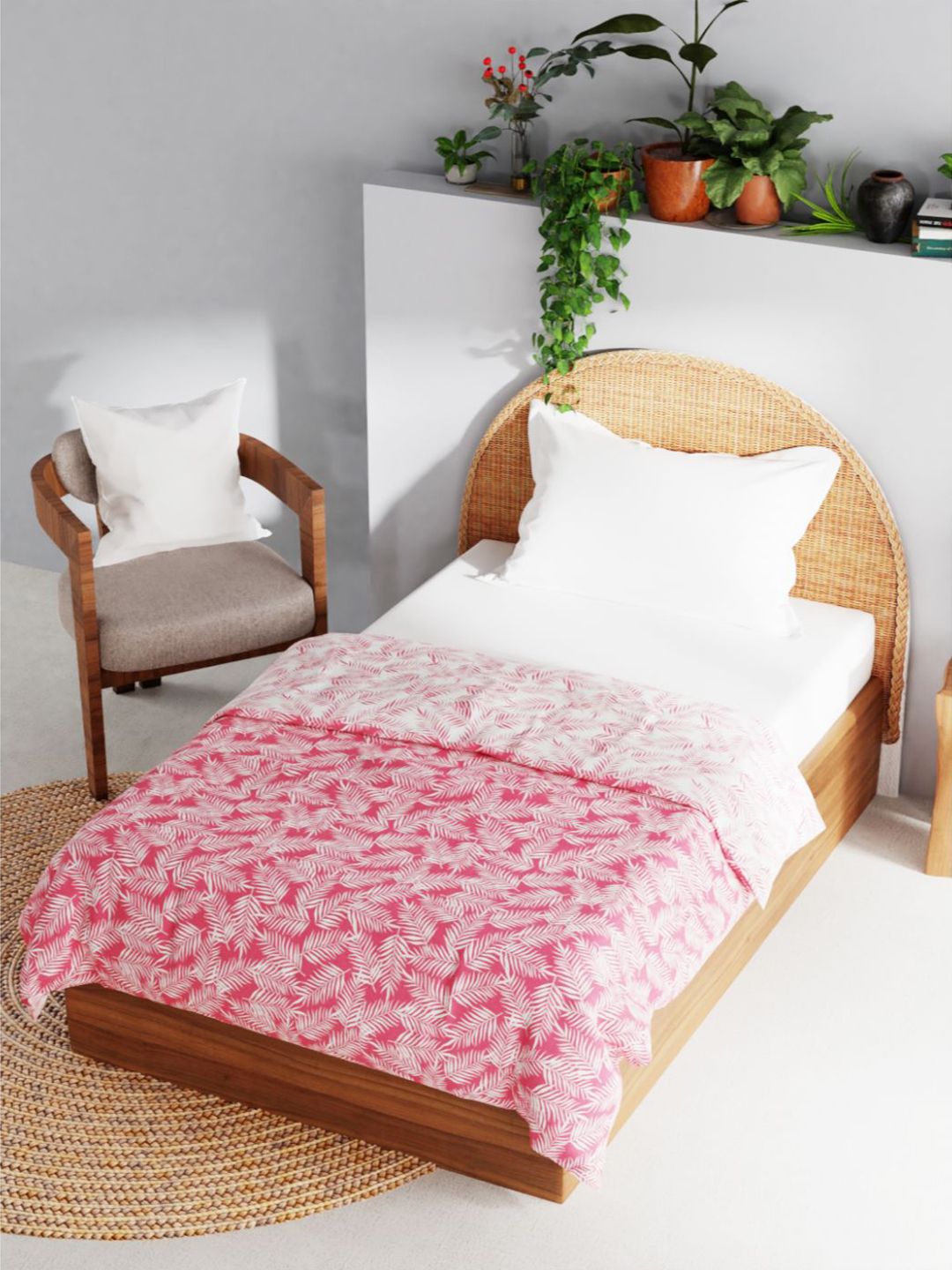 BIANCA Pink & White Floral AC Room 150 GSM Cotton Single Bed Dohar Price in India