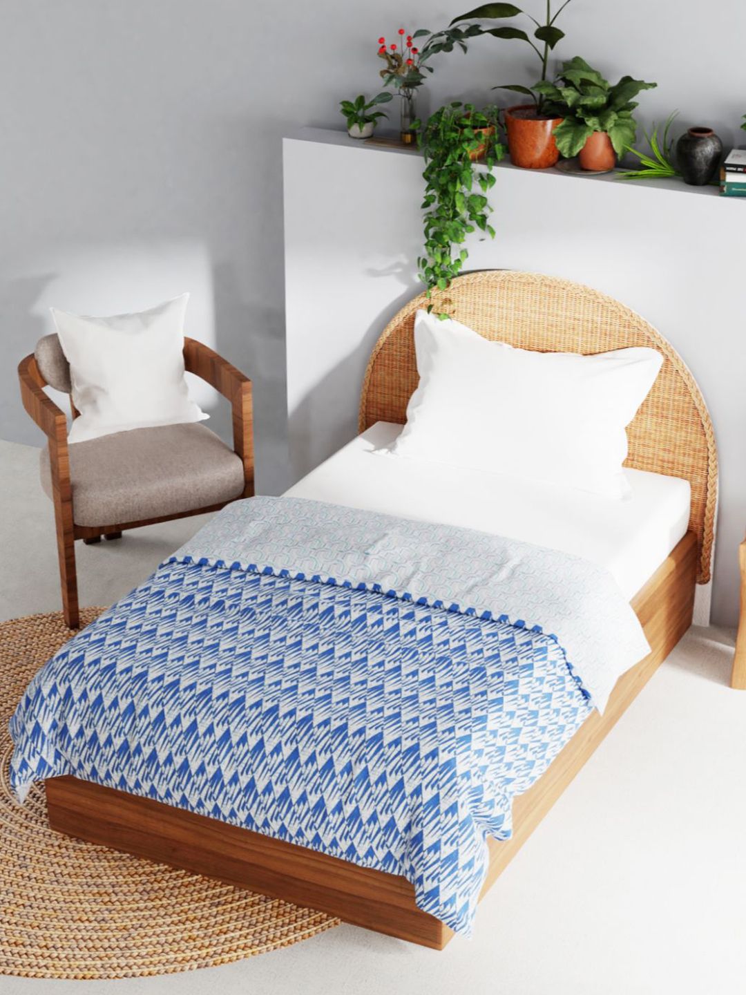 BIANCA Blue & White Geometric AC Room 150 GSM Cotton Single Bed Dohar Price in India