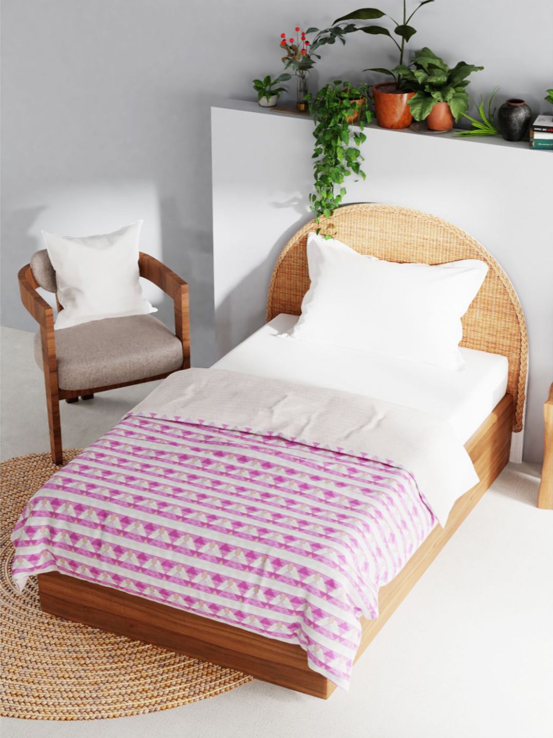BIANCA Pink & White Floral AC Room 150 GSM Cotton Single Bed Dohar Price in India