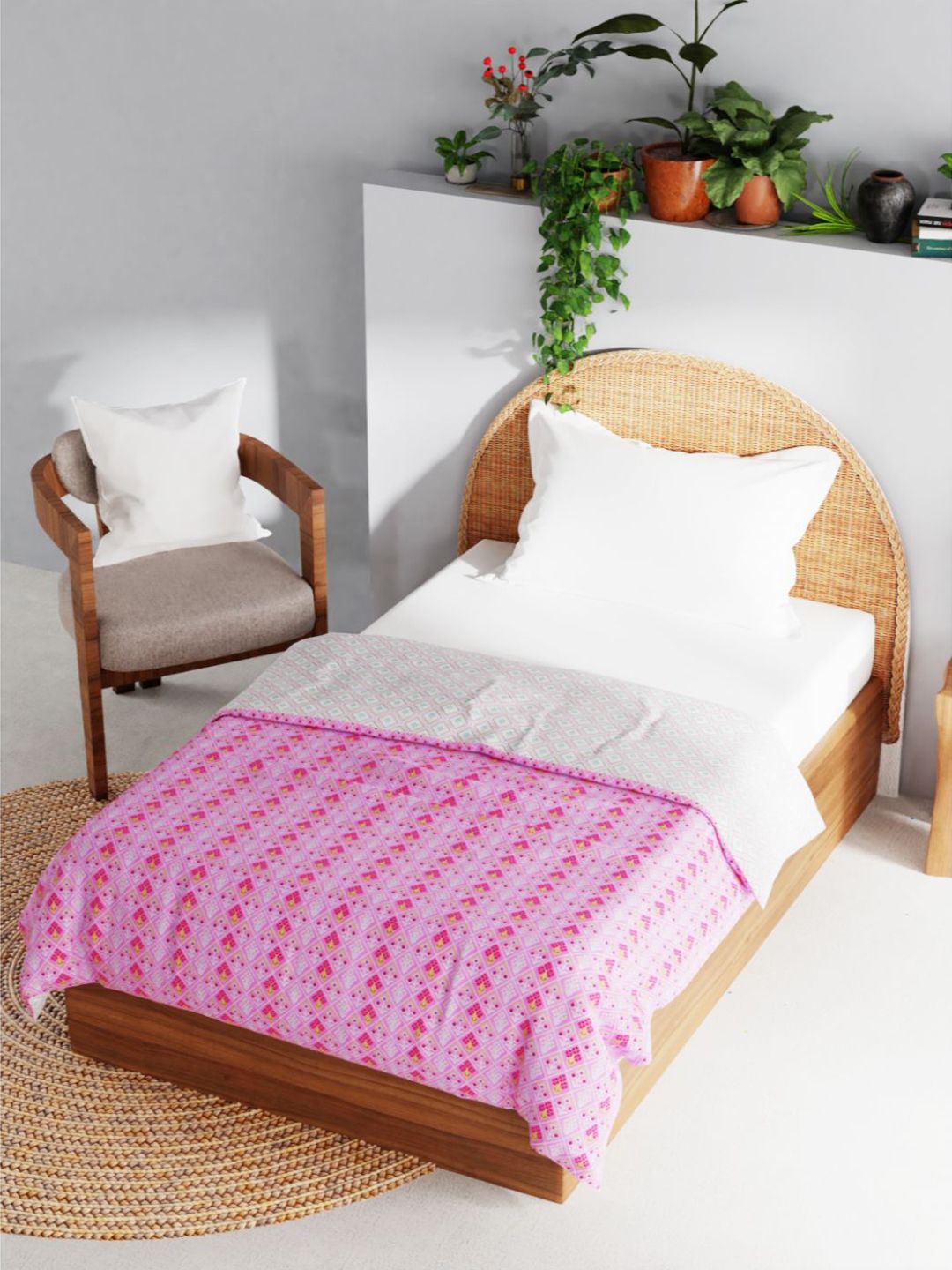 BIANCA Pink & White Floral AC Room 150 GSM Cotton Single Bed Dohar Price in India