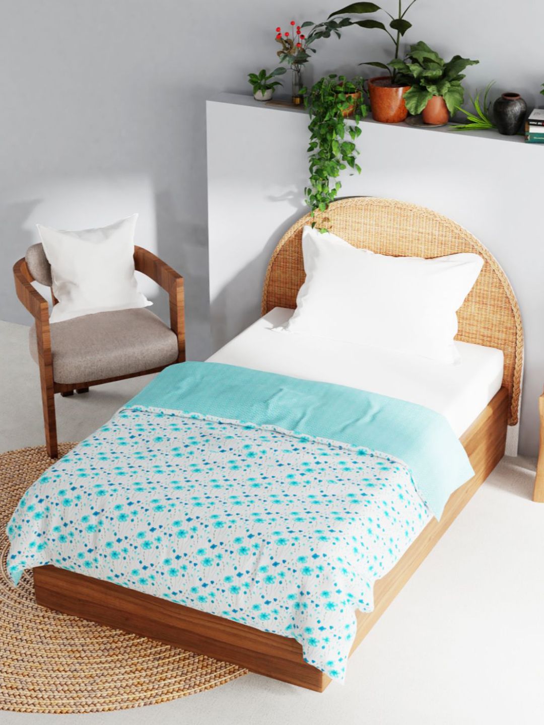 BIANCA Blue & Off White Floral AC Room 150 GSM Cotton Single Bed Dohar Price in India