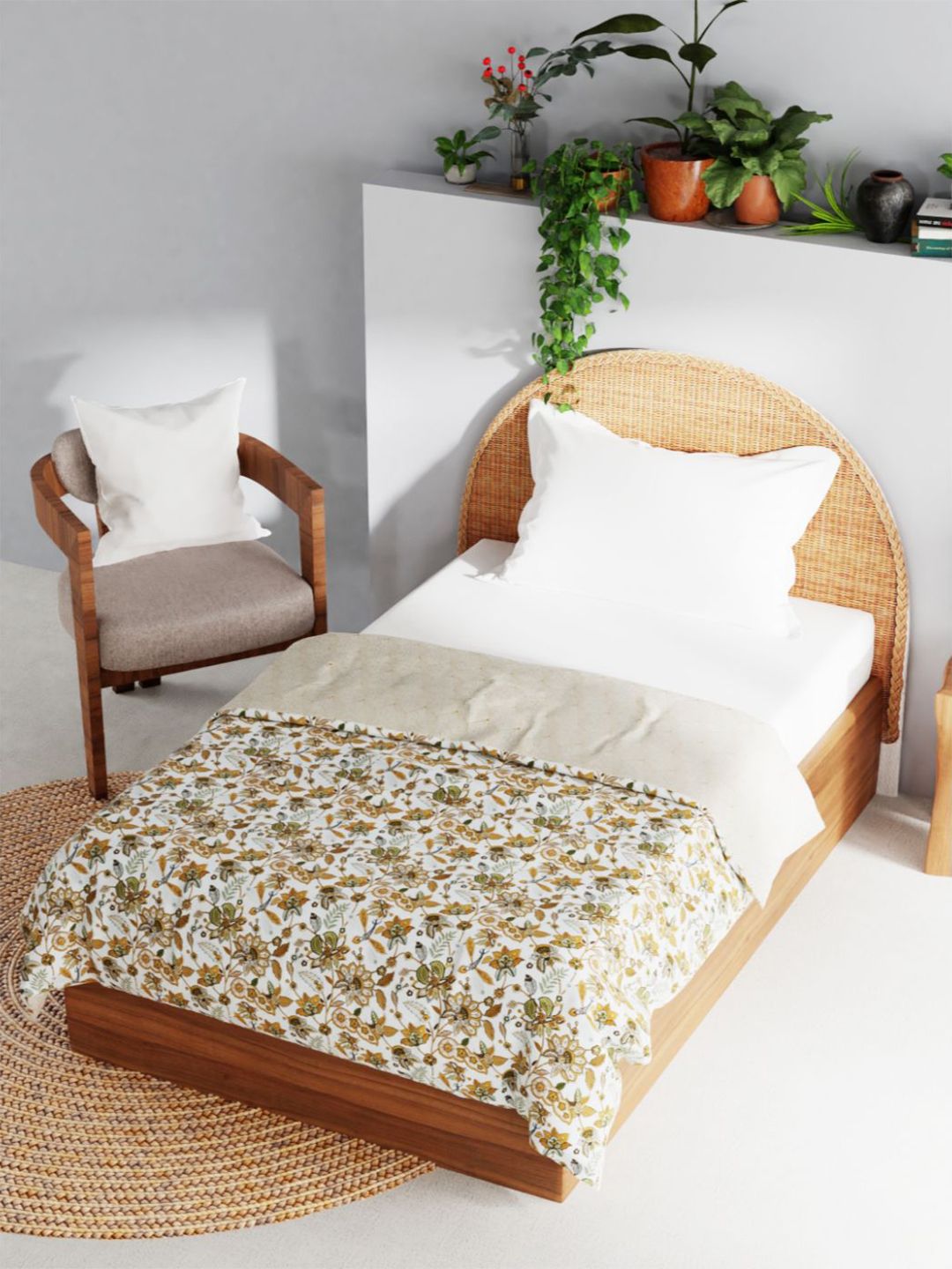 BIANCA White & Brown Floral AC Room 150 GSM Cotton Single Bed Dohar Price in India