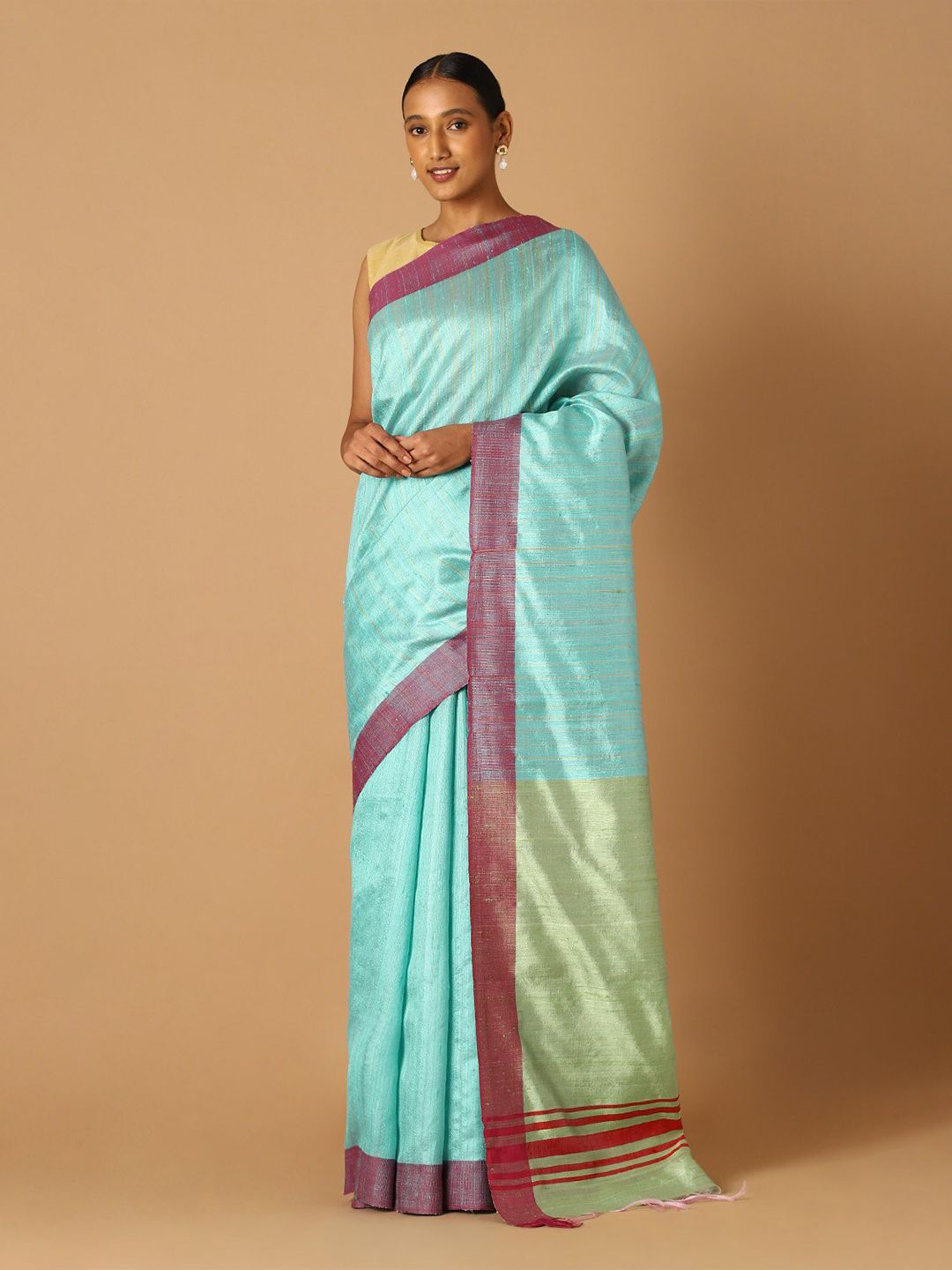 Taneira Blue & Purple Woven Design Pure Silk Bhagalpuri Saree Price in India