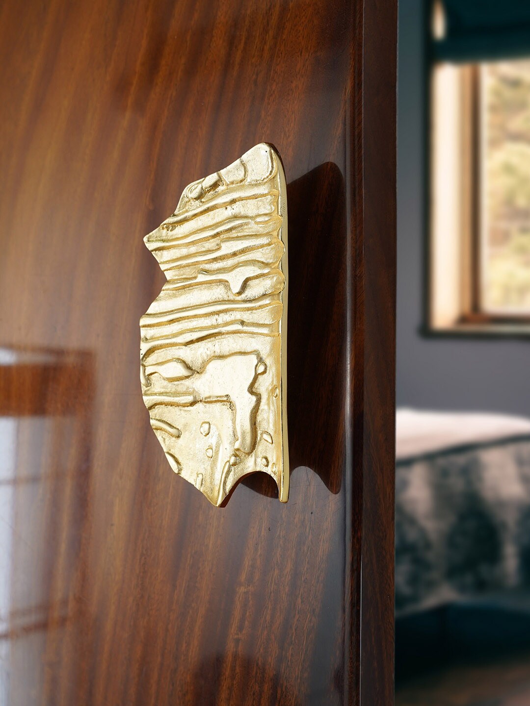 Folkstorys Gold-Coloured Textured Fossil Wardrobe Door Handle Price in India
