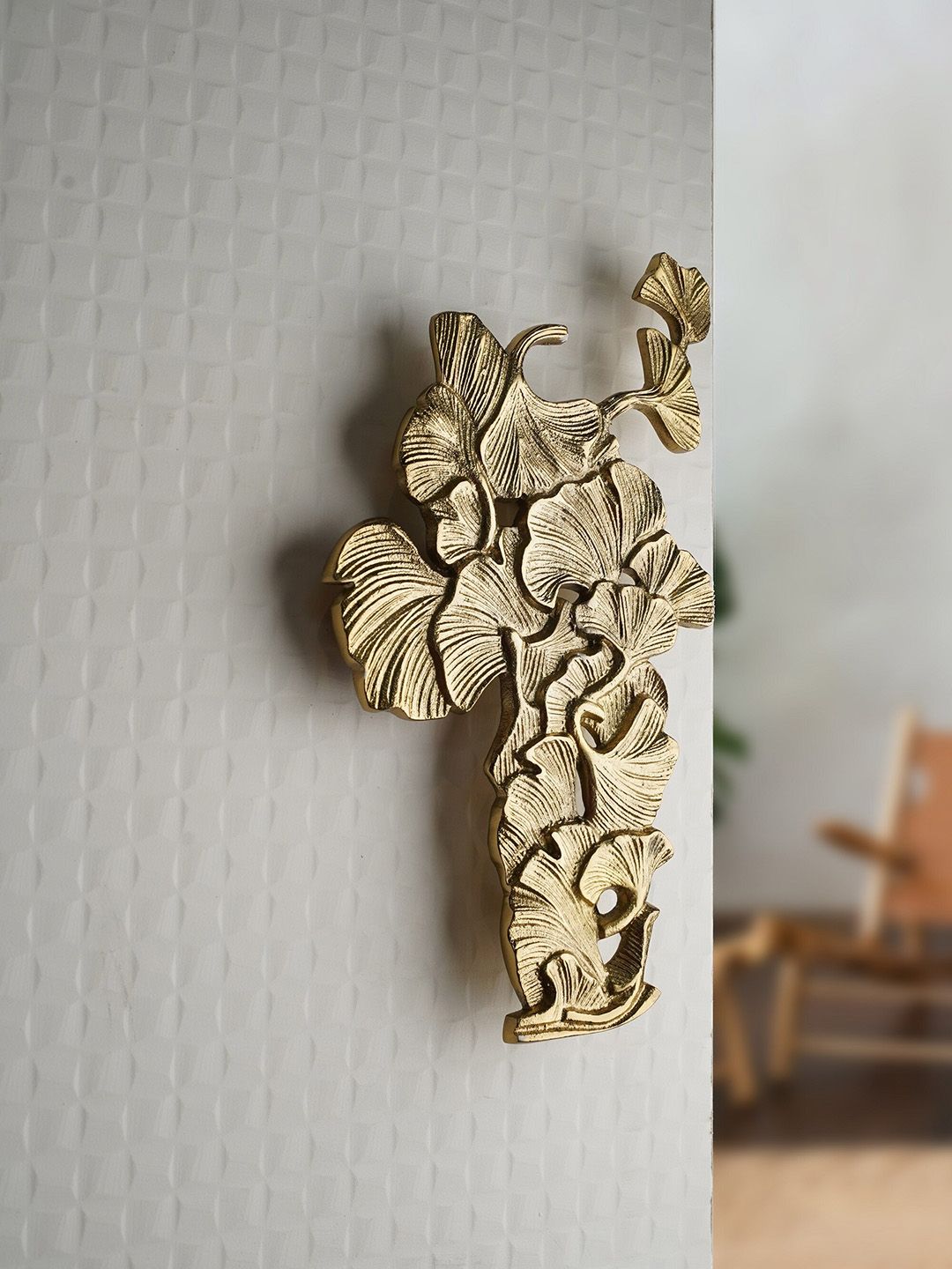 Folkstorys Gold-Toned Textured Leaf Wardrobe Door Handle Price in India