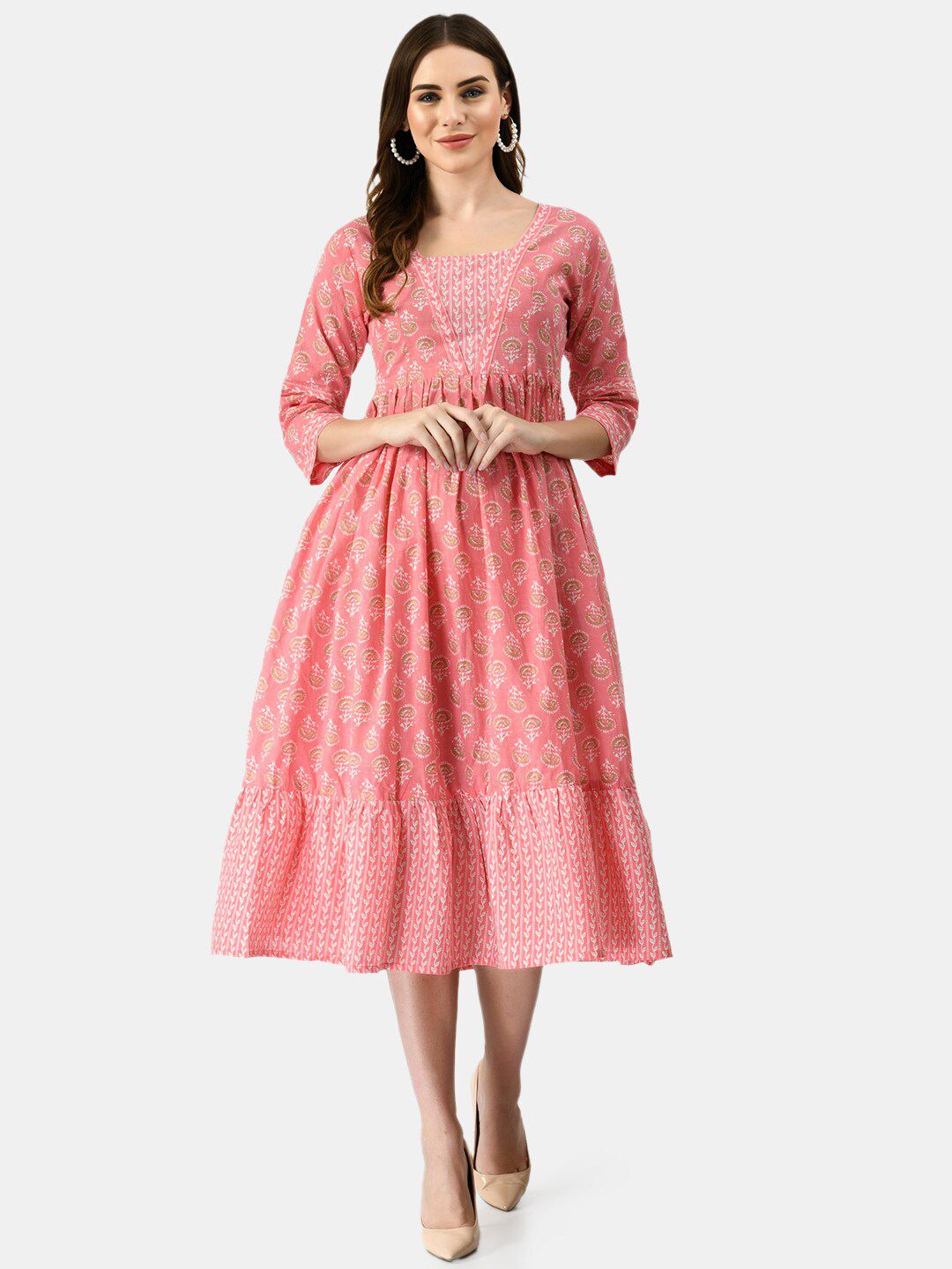 KALINI Women Pink Ethnic Motifs Ethnic Midi Dress Price in India