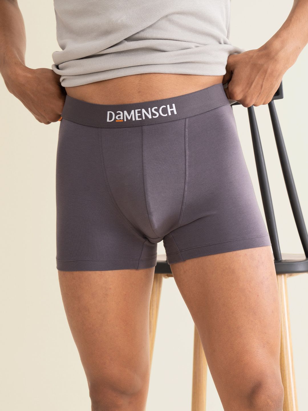DAMENSCH Men Grey Solid Deo-Cotton Anti-Bacterial Moisture-Free Trunk DAM-CTST-T-RAE