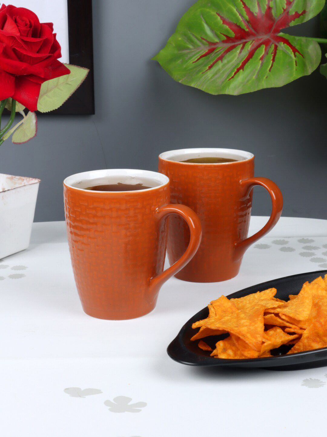 CDI Brown & White Textured Ceramic Glossy Mugs Set of 6 Cups Price in India