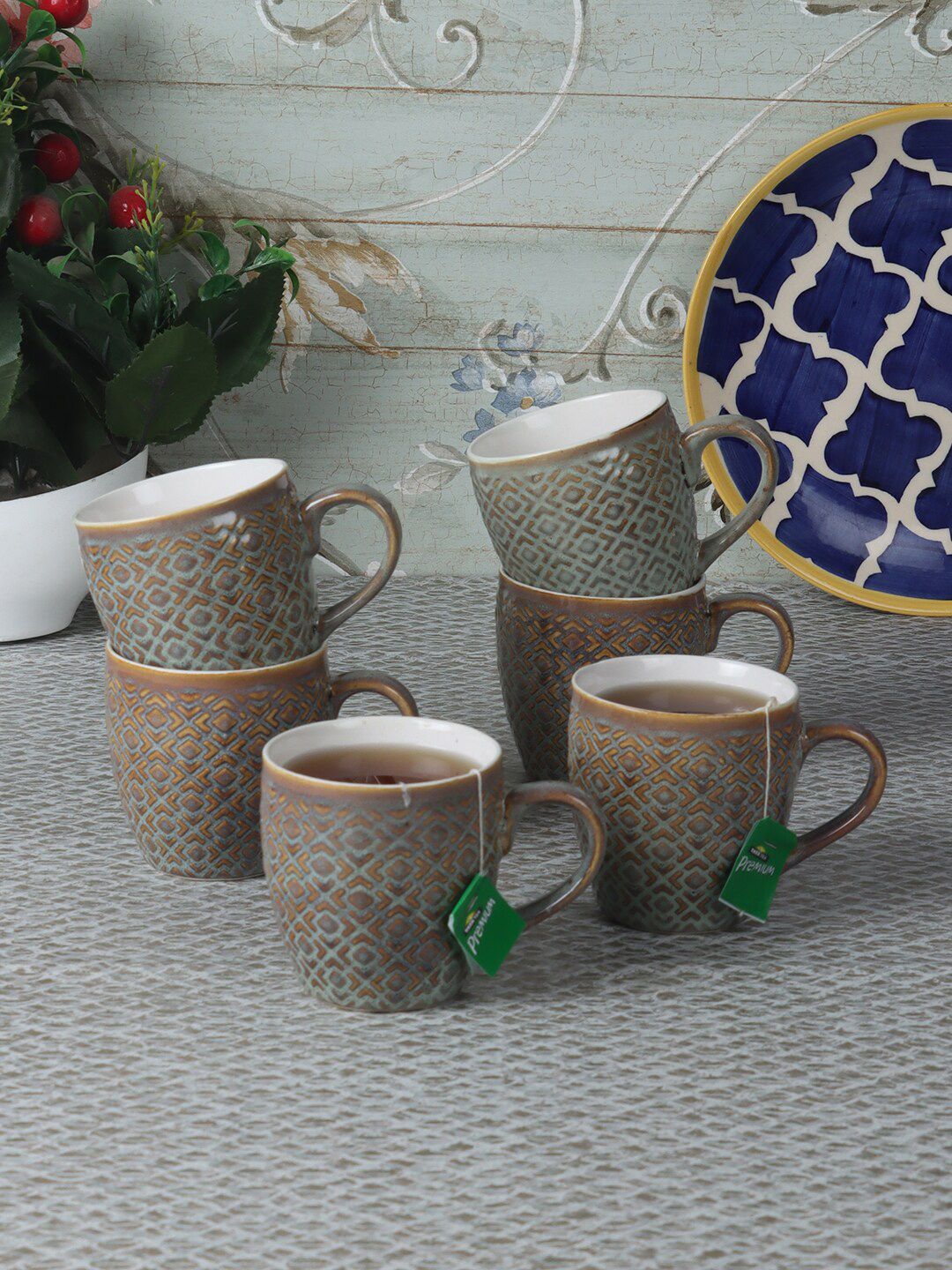 CDI Brown Textured Ceramic Glossy Cups Set of 6 Cups Price in India