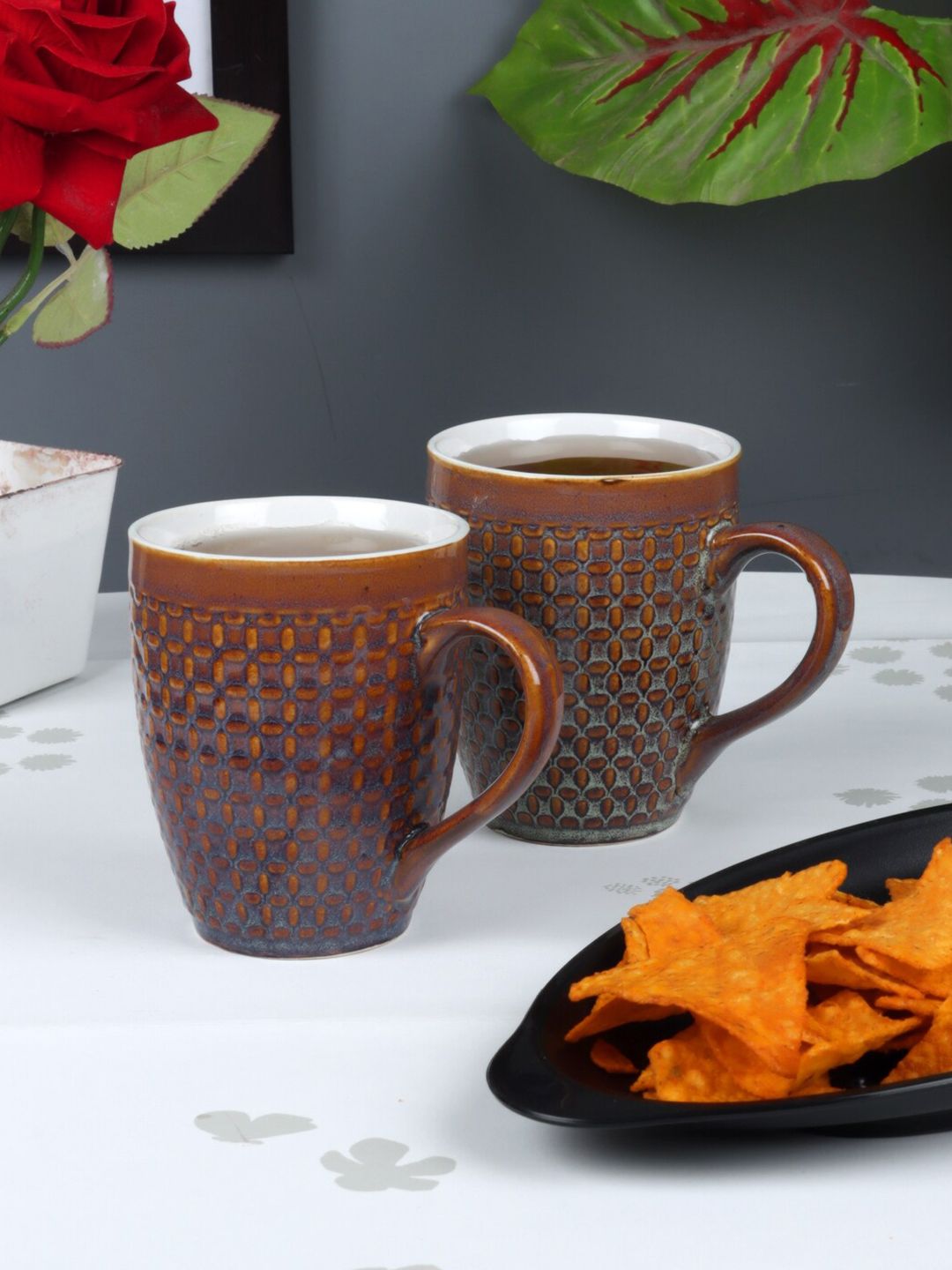 CDI Brown Textured Ceramic Glossy Mugs Set of 6 Cups Price in India
