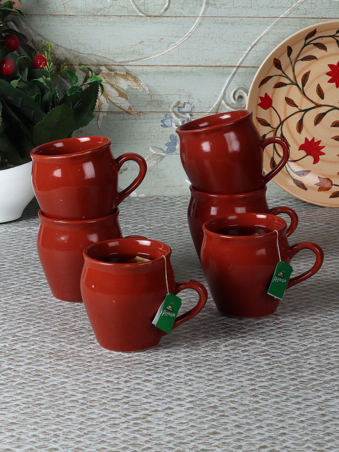 CDI Brown Set of 6 Textured Ceramic Glossy Kulladhs Cups and Mugs Price in India