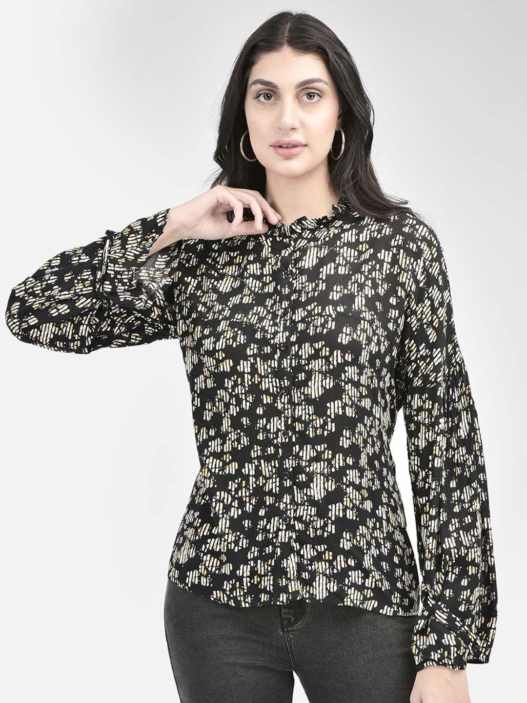 Crimsoune Club Black Floral Print Shirt Style Top Price in India
