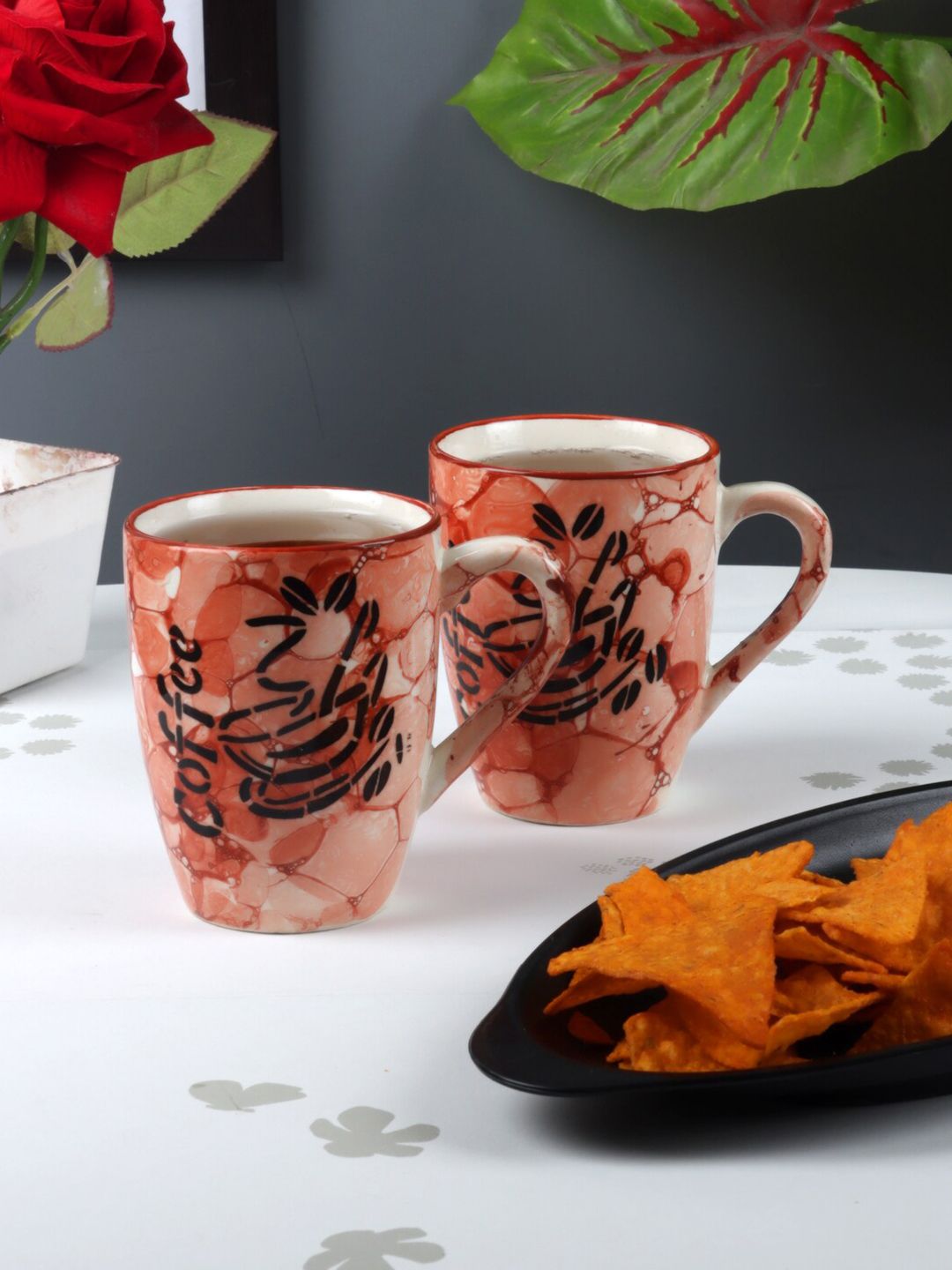 CDI Brown & White set of 6 Printed Ceramic Glossy Cups and Mugs Price in India