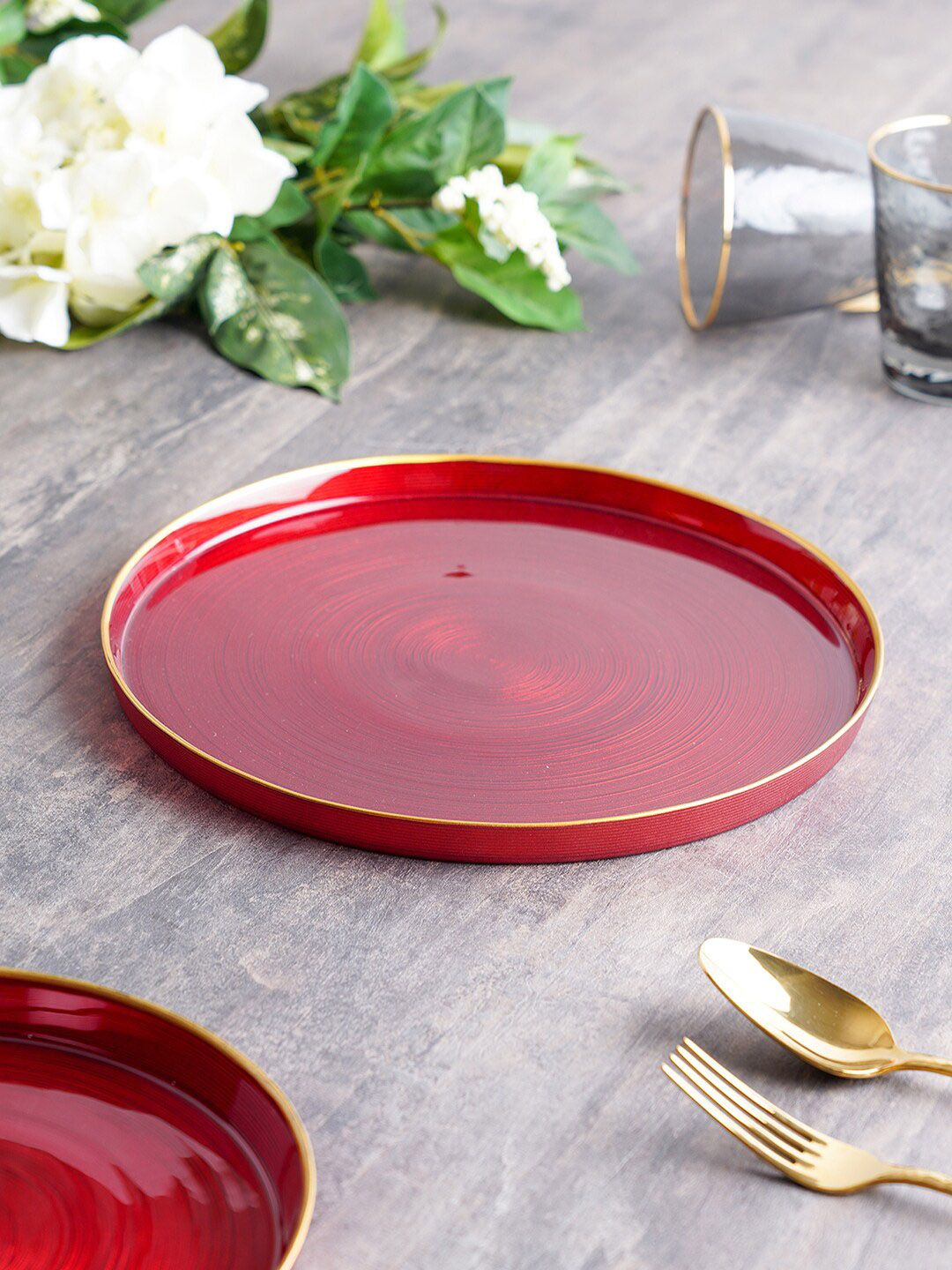 Pure Home and Living Red Set of 2 Solid Glass Serveware Price in India