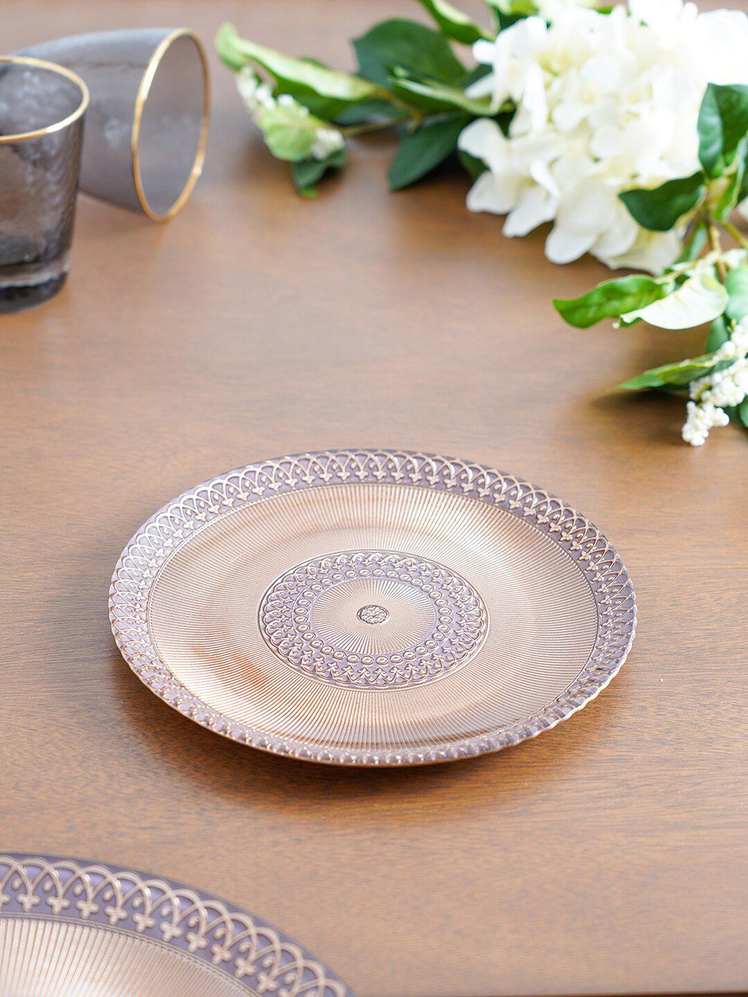 Pure Home and Living Gold-Toned 2 Pieces Textured Dessert Plates Set Price in India