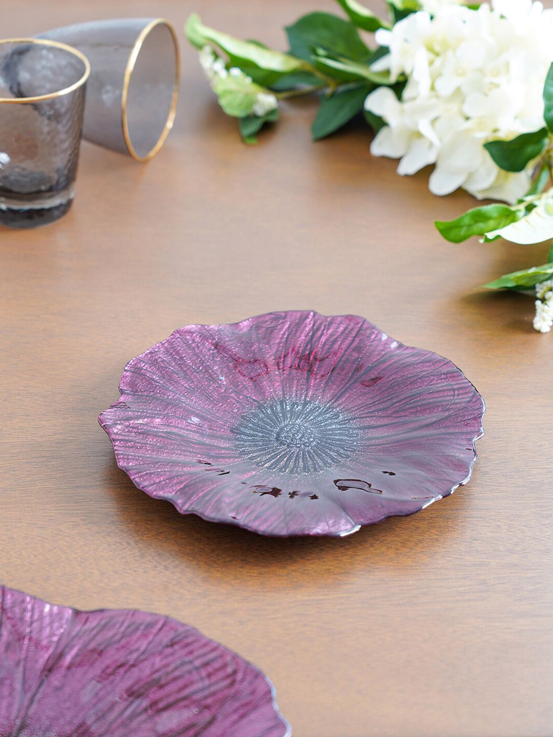 Pure Home and Living Purple Set Of 2 Pieces Printed Glass Glossy Plates Price in India