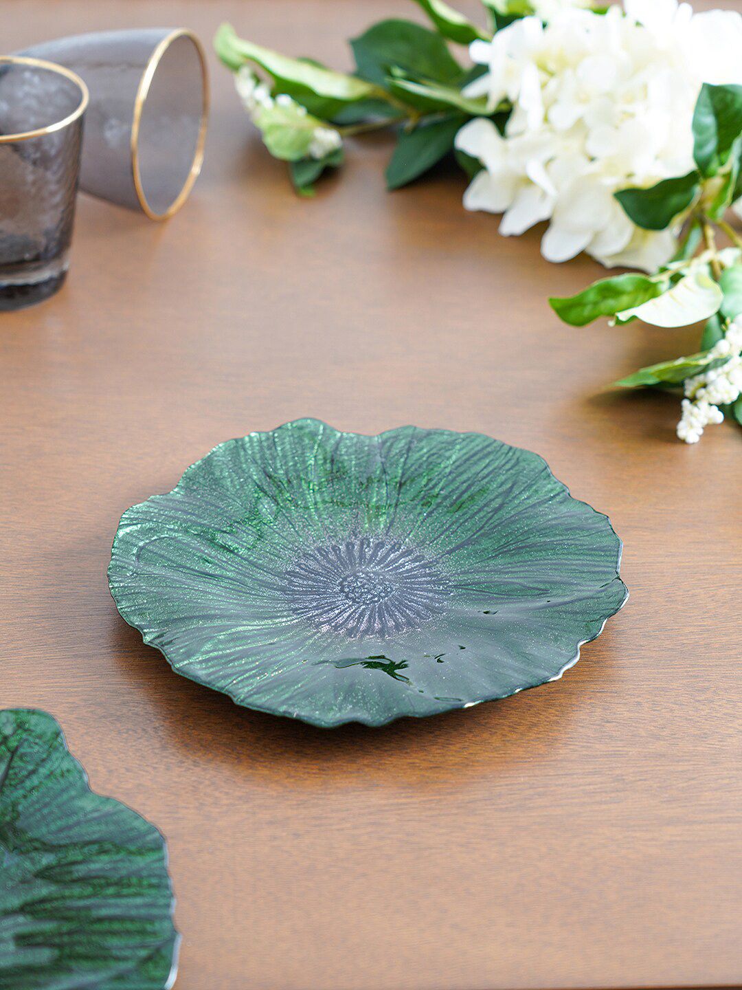 Pure Home and Living Green Set Of 2 Textured Glass Glossy Plate DinnerWare Price in India