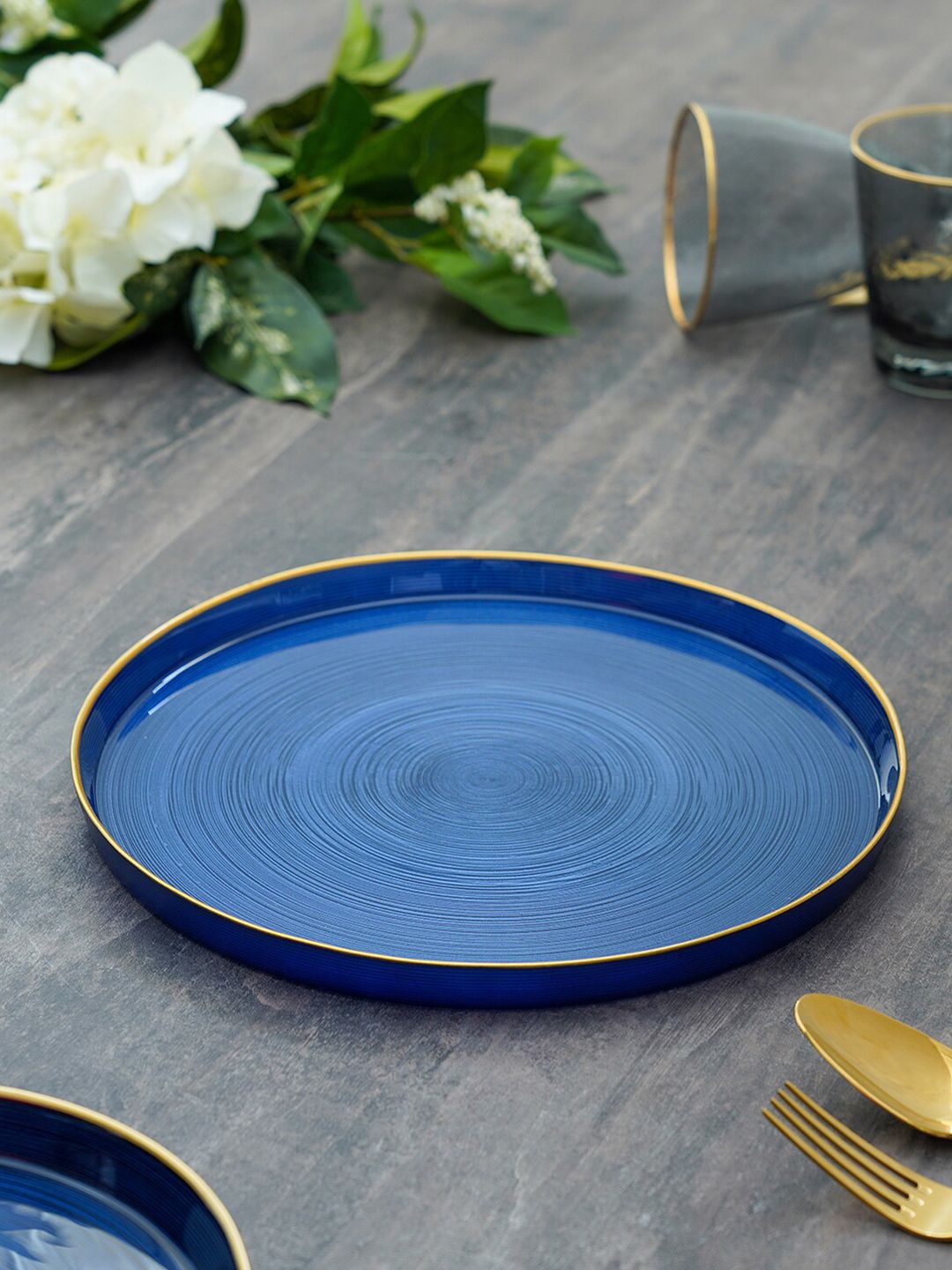 Pure Home and Living Blue Set Of 2 Glass Glossy Plates Price in India