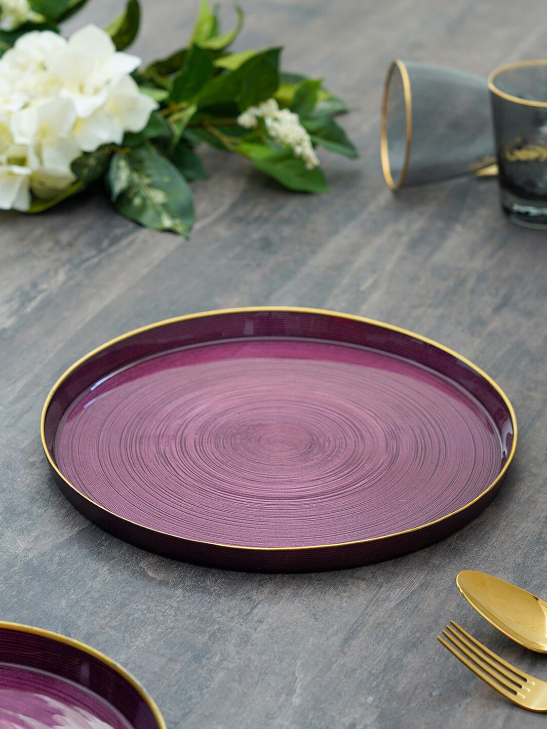 Pure Home and Living Set Of 2 Purple & Maroon Handcrafted Glass Glossy Plates Price in India