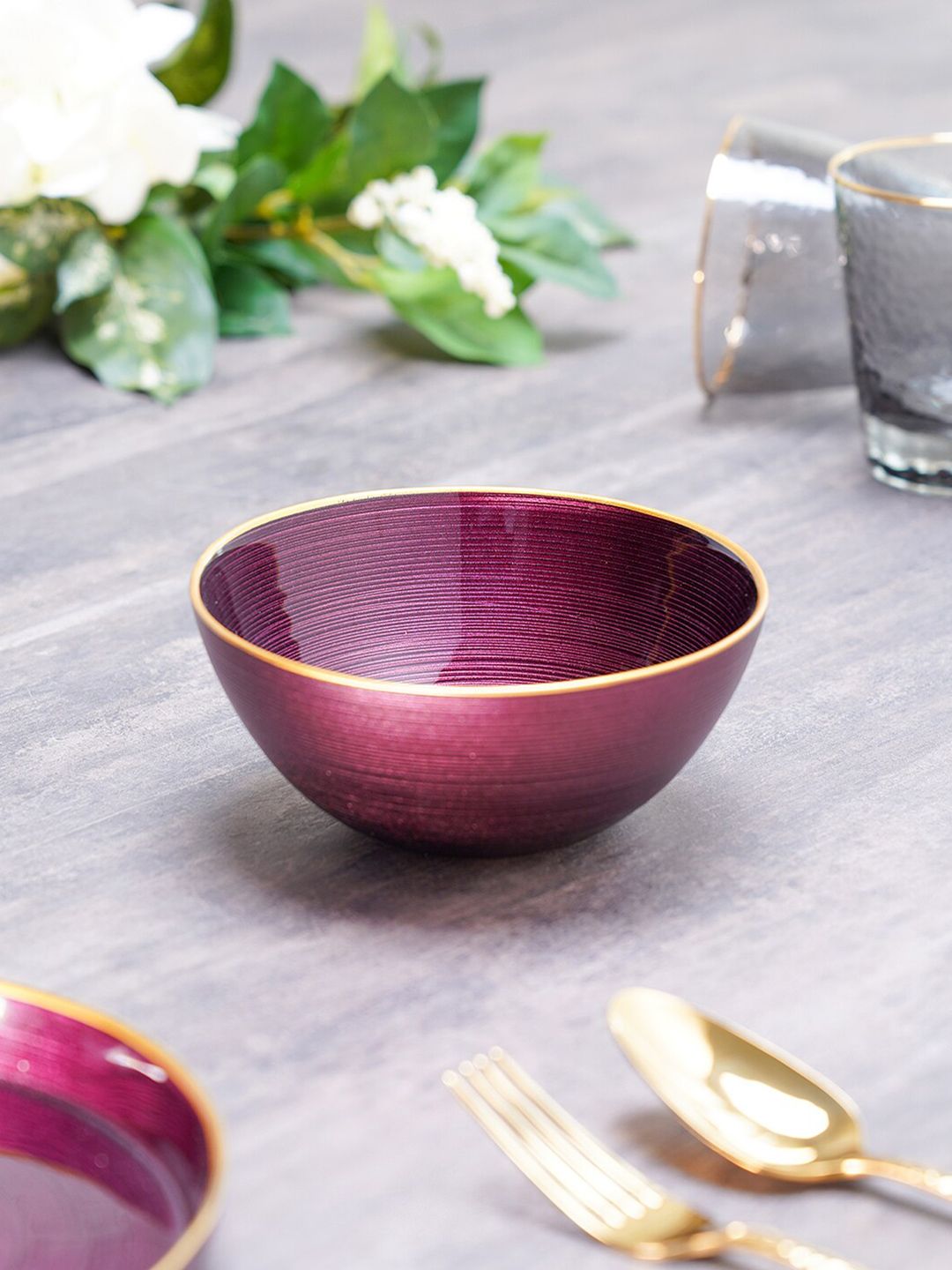 Pure Home and Living Purple & 2 Pieces Handcrafted Printed Glass Matte Bowls Price in India