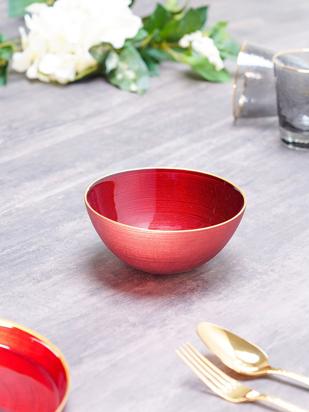 Pure Home and Living Red Set of 2 Textured Glass Matte Bowls Price in India