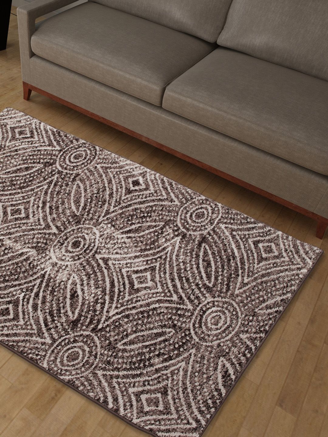 Home Centre Brown & White Textured Rectangle Area Carpet Price in India