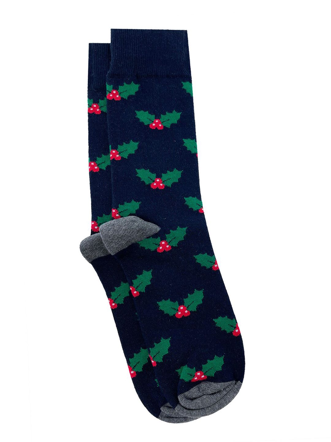 Mint & Oak Men Navy Blue Patterned Under The Mistletoe Calf-Length Socks