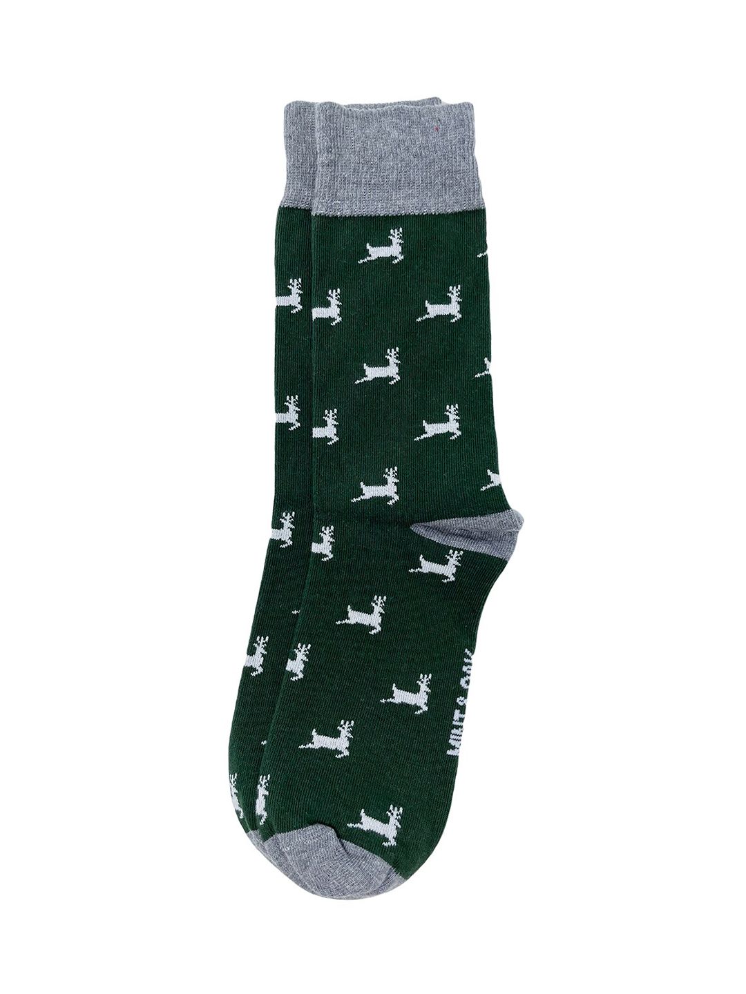 Mint & Oak Men Green & White Patterned Above Ankle Socks