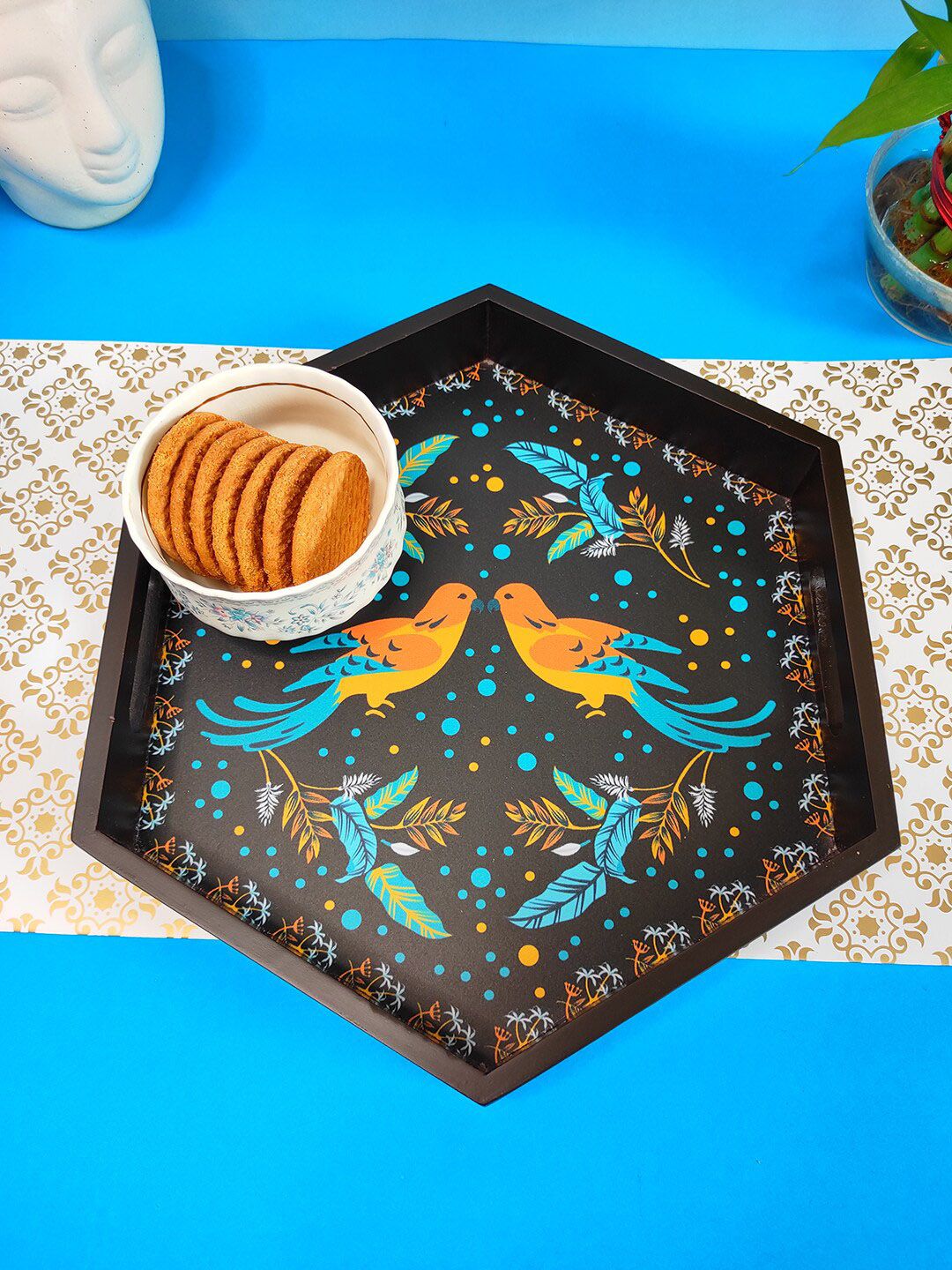 CRAYTON Green Printed Small Hexagon-Shaped Wooden Tray Price in India