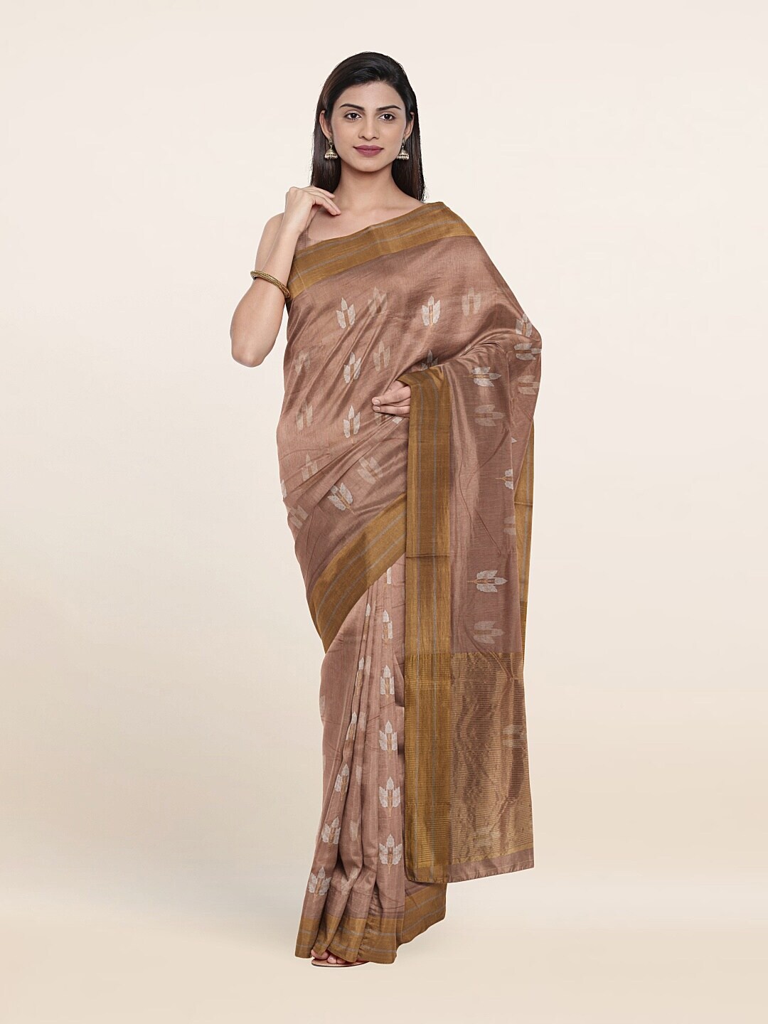 Pothys Mauve & Gold-Toned Floral Zari Silk Cotton Saree Price in India