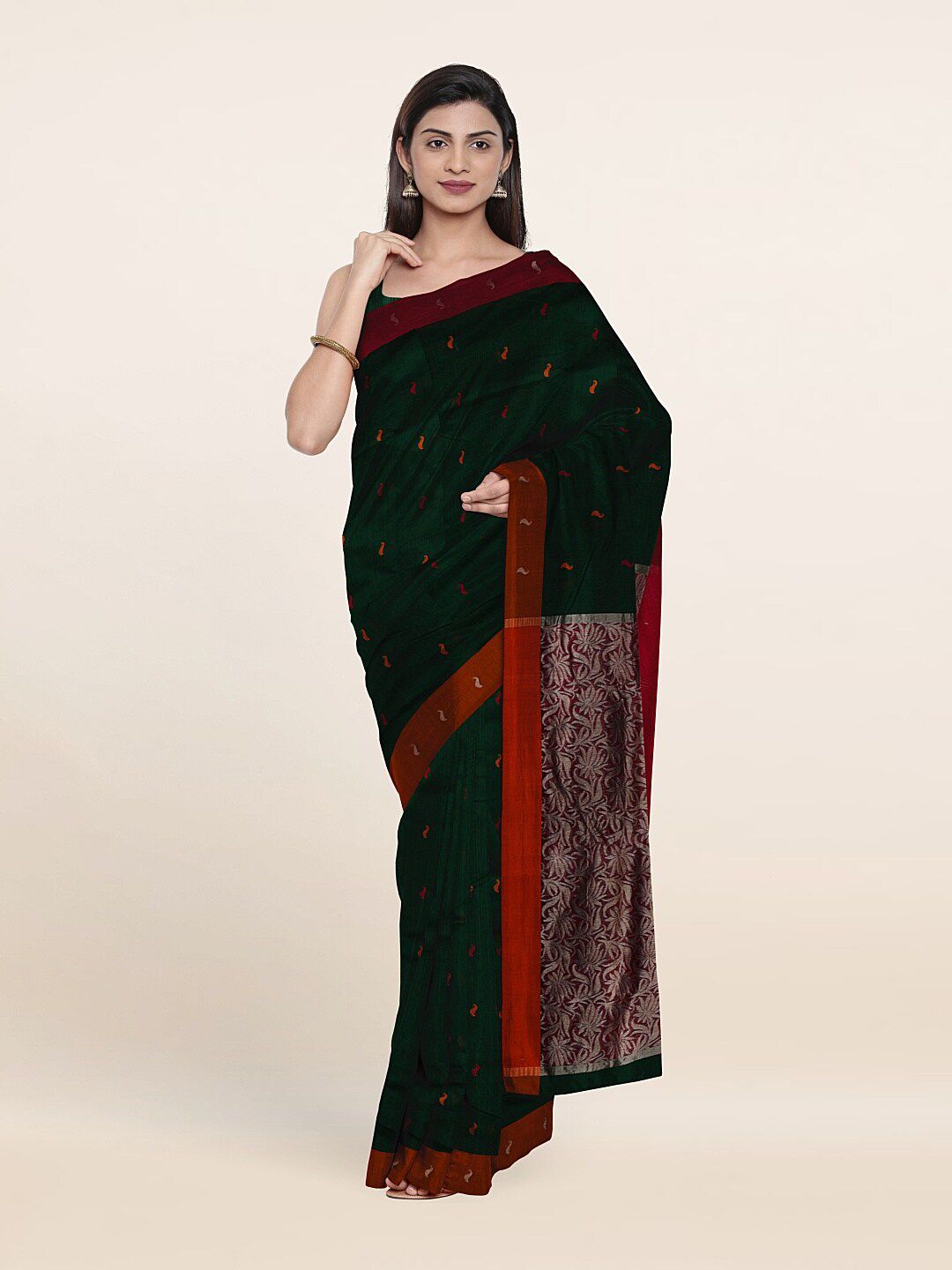 Pothys Green & Maroon Woven Design Zari Silk Cotton Saree Price in India