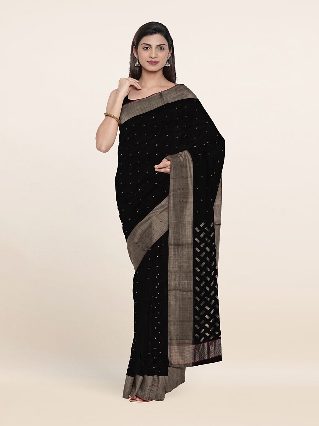 Pothys Black & Gold-Toned Zari Silk Cotton Saree Price in India