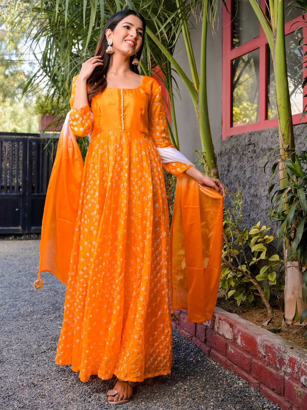 Rangpur Yellow Chiffon Ethnic Maxi Dress Price in India