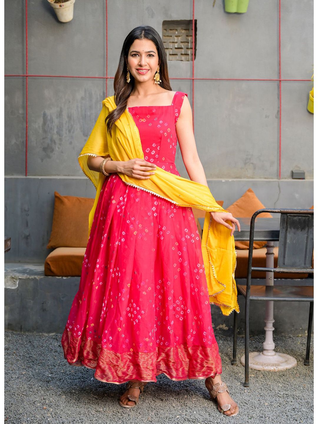 Rangpur Magenta Embellished Chiffon Ethnic Maxi Dress Price in India
